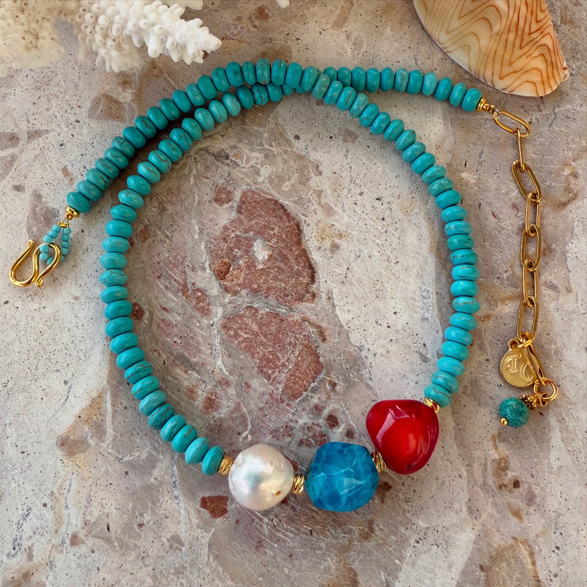 Turquoise Pearl Stone Shell Necklace