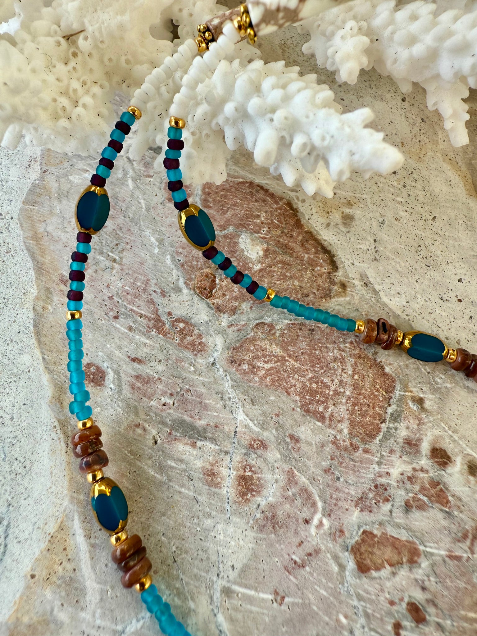 Hasma Hand Cowrie Shell Seed Bead Necklace
