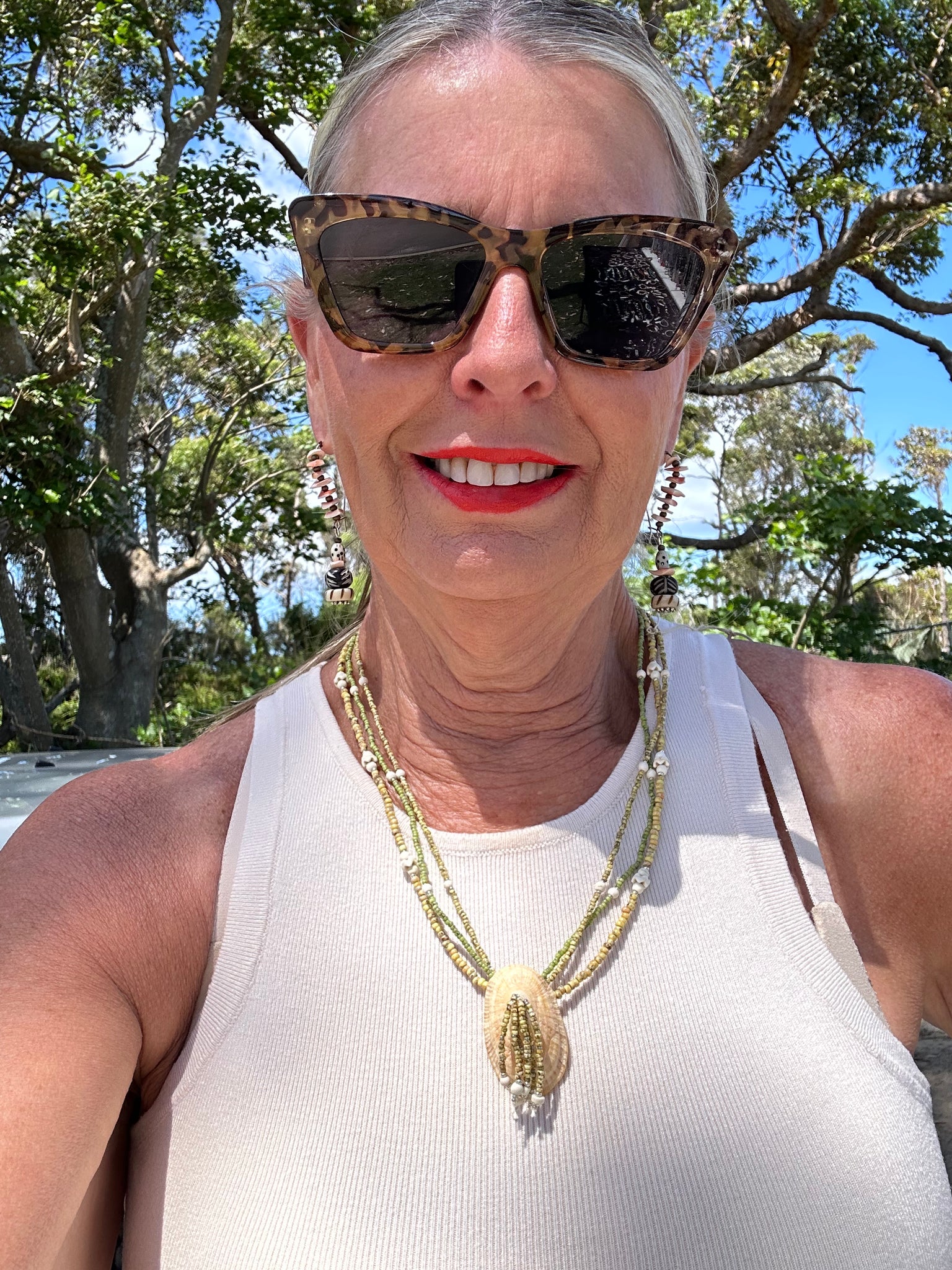 Seed Bead Shell Charm Necklace