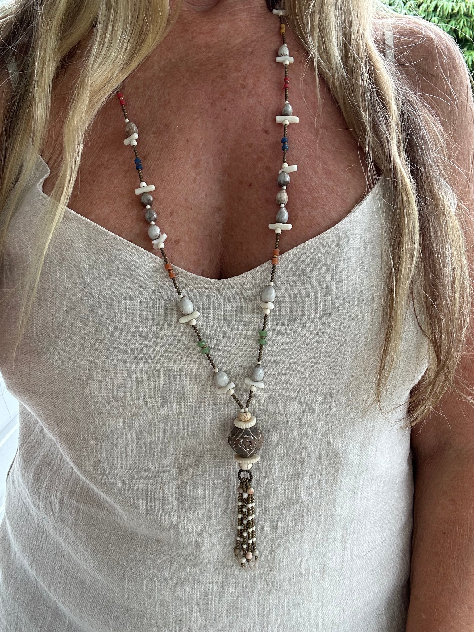 African Imfibinga Seed Shell Beaded Necklace
