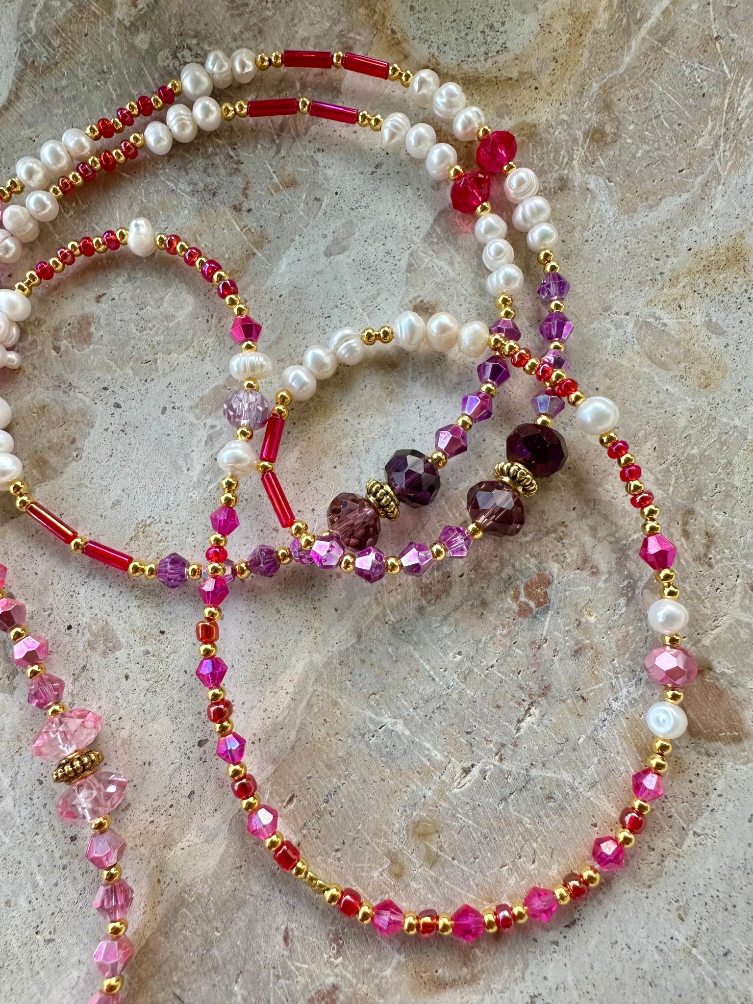Pink Crystal Pearl Cross Necklace