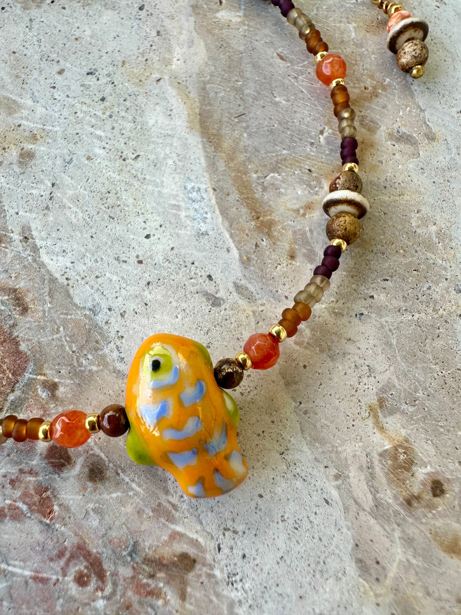 Boho Islander Fish Seed Bead Necklace