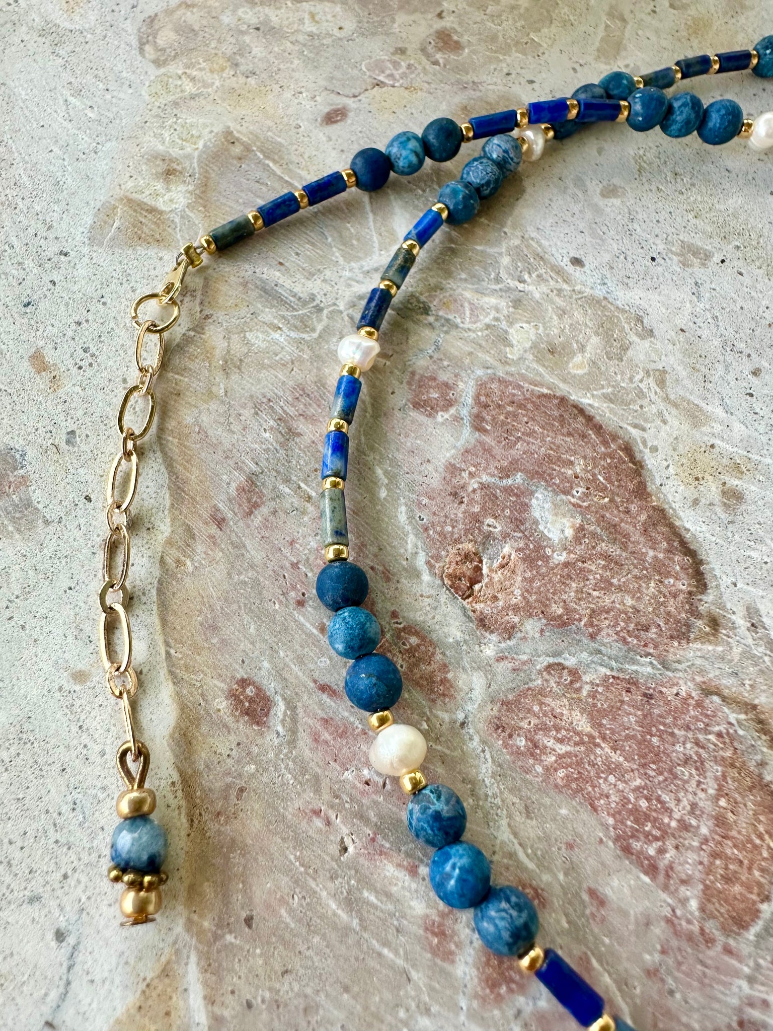 Lapis Stone Beaded Arrow Charm Necklace