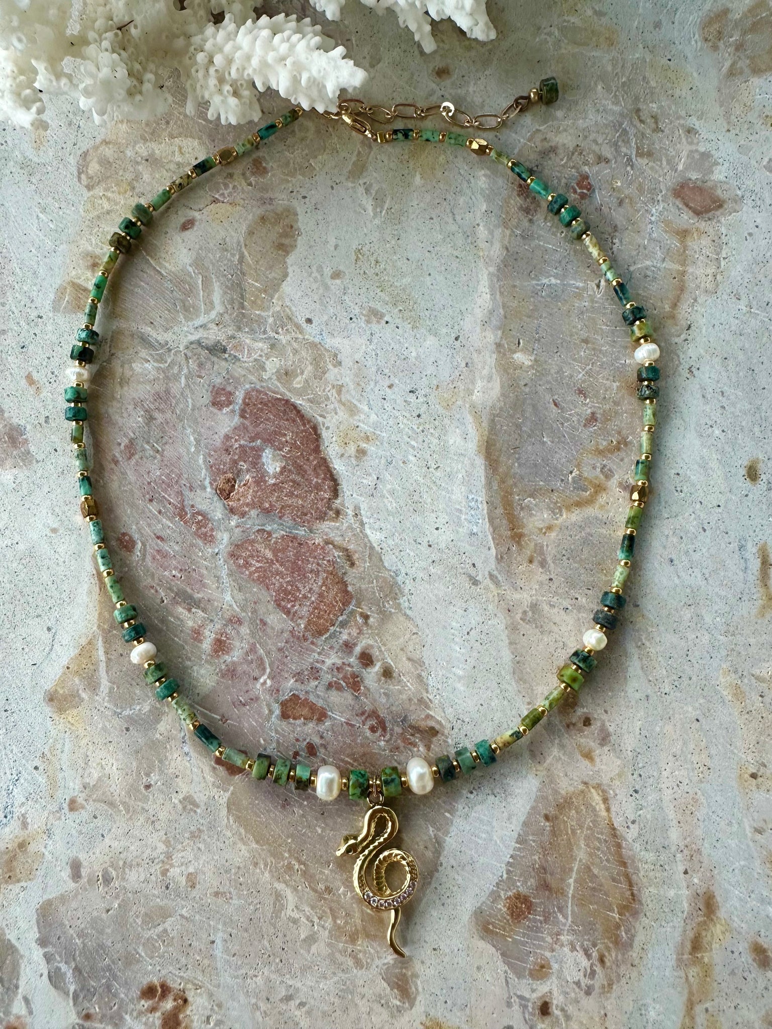 Boho Snake Turquoise Stone Necklace