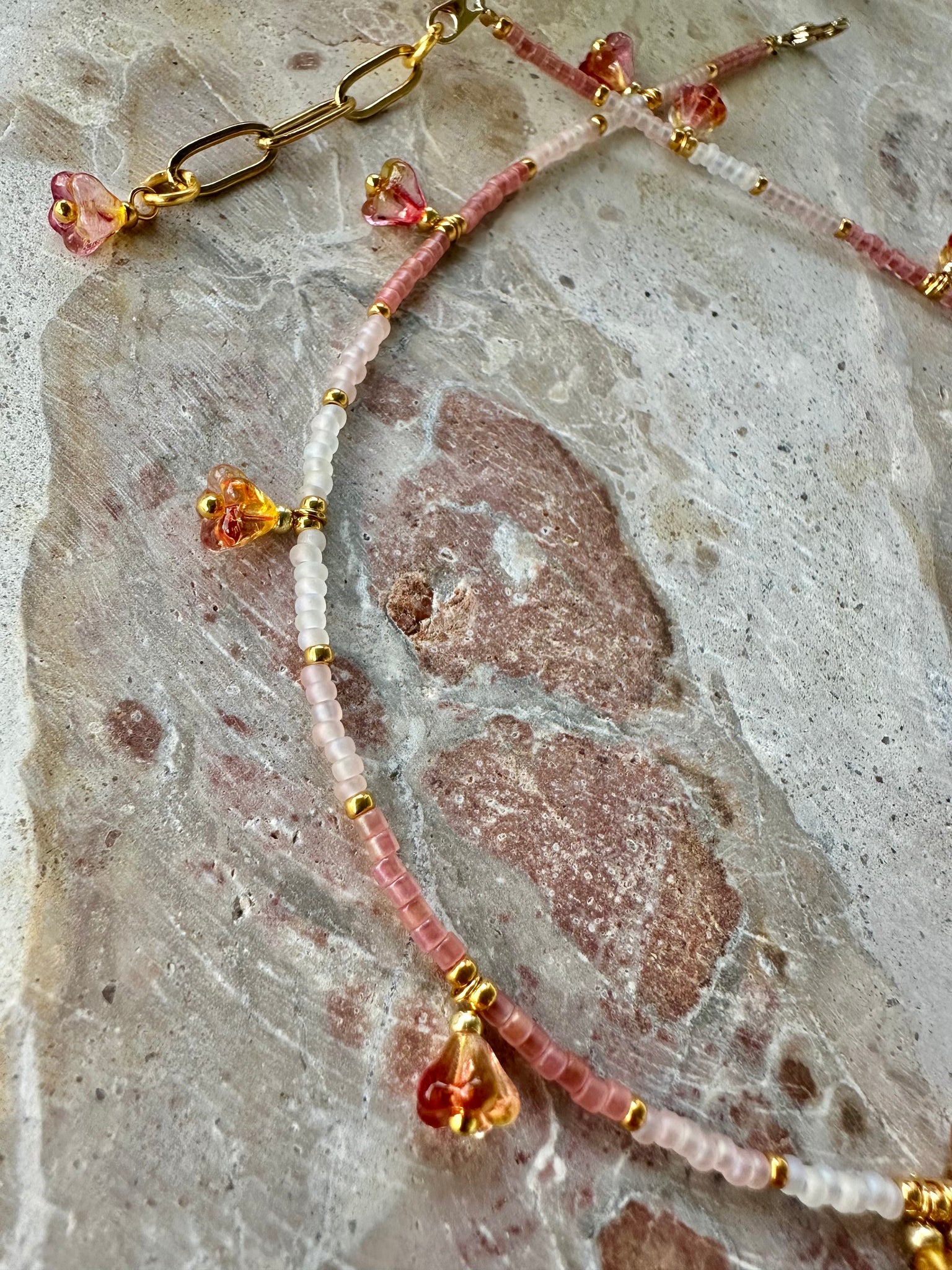 Pink Flower Seed Bead Choker
