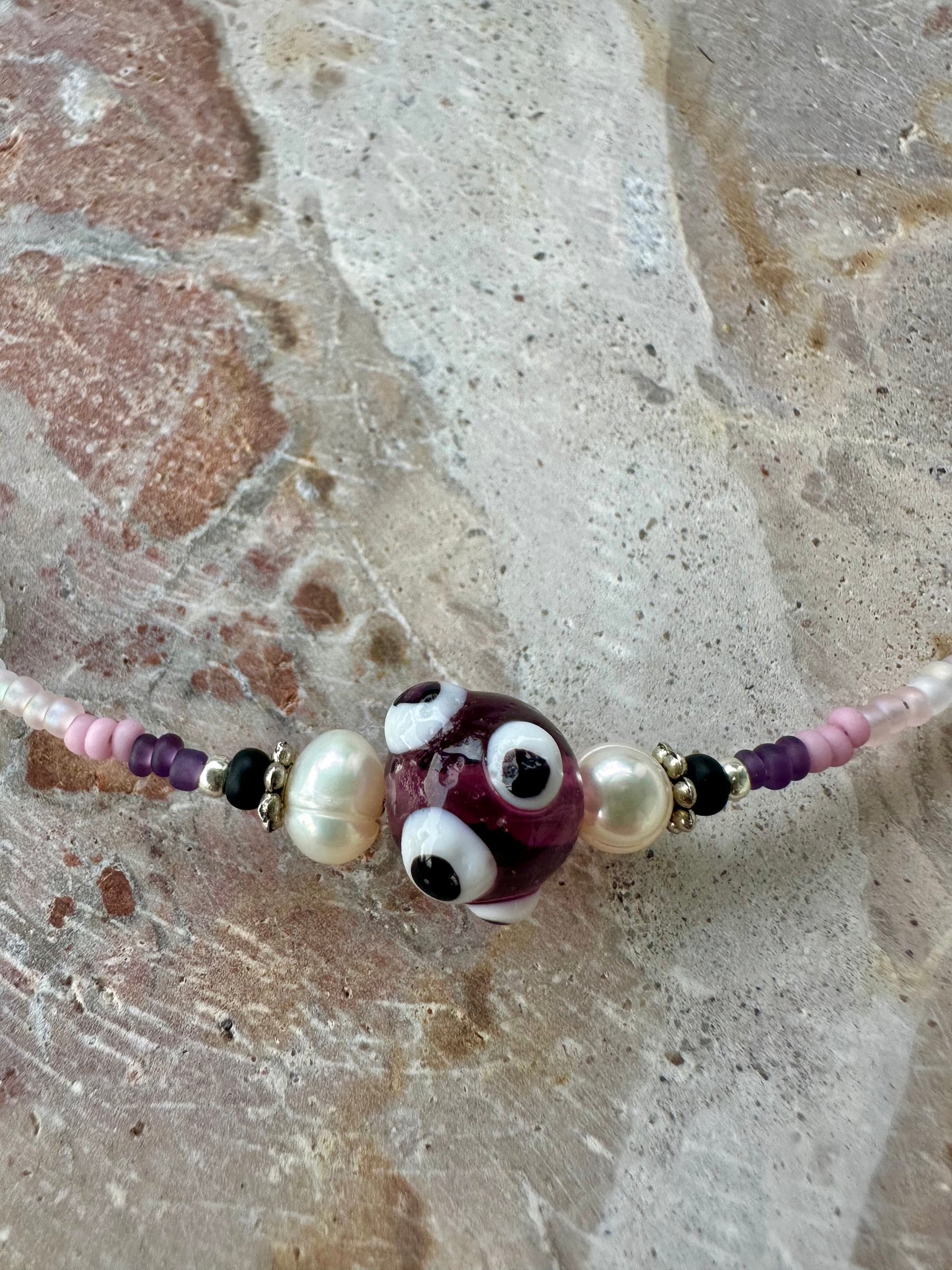 Evil Eye Seed Bead Venetian Glass Choker