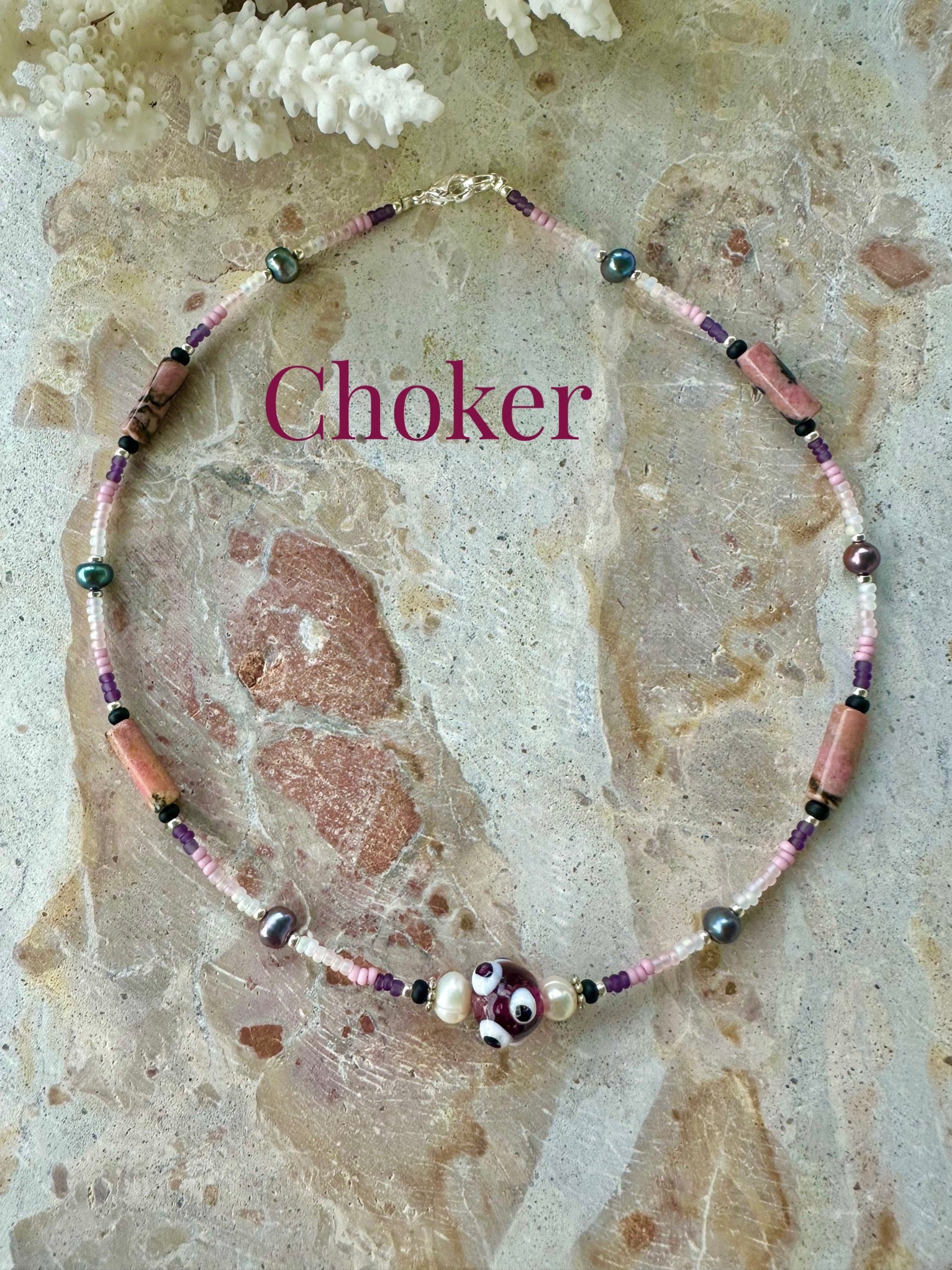Evil Eye Seed Bead Venetian Glass Choker