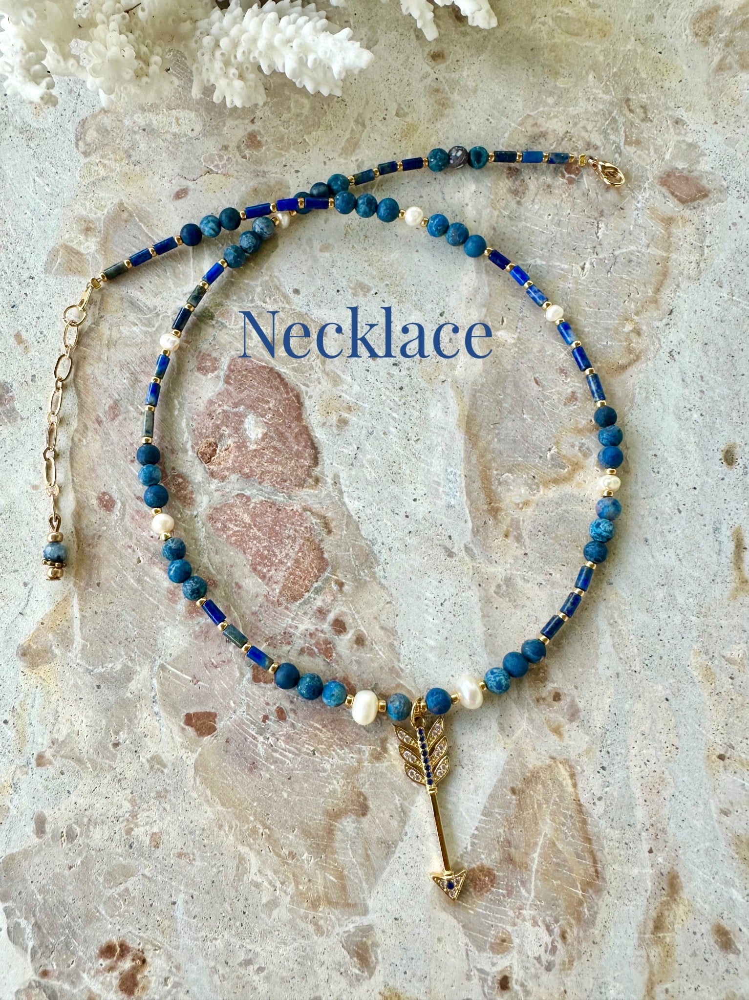 Lapis Stone Beaded Arrow Charm Necklace