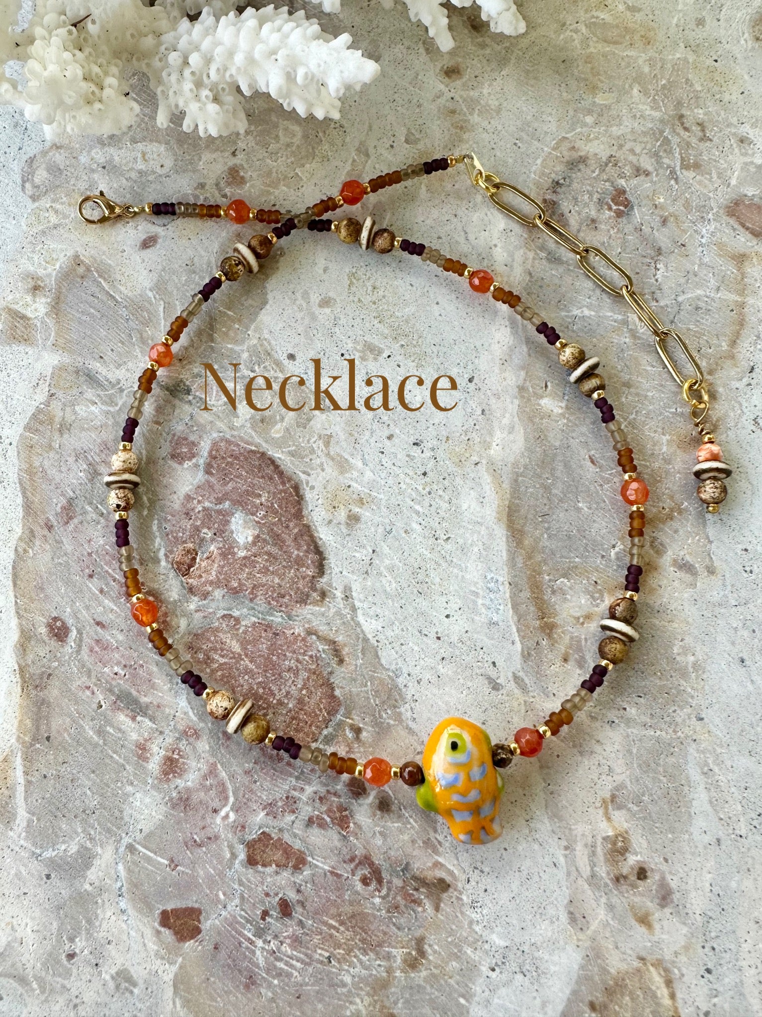 Boho Islander Fish Seed Bead Necklace
