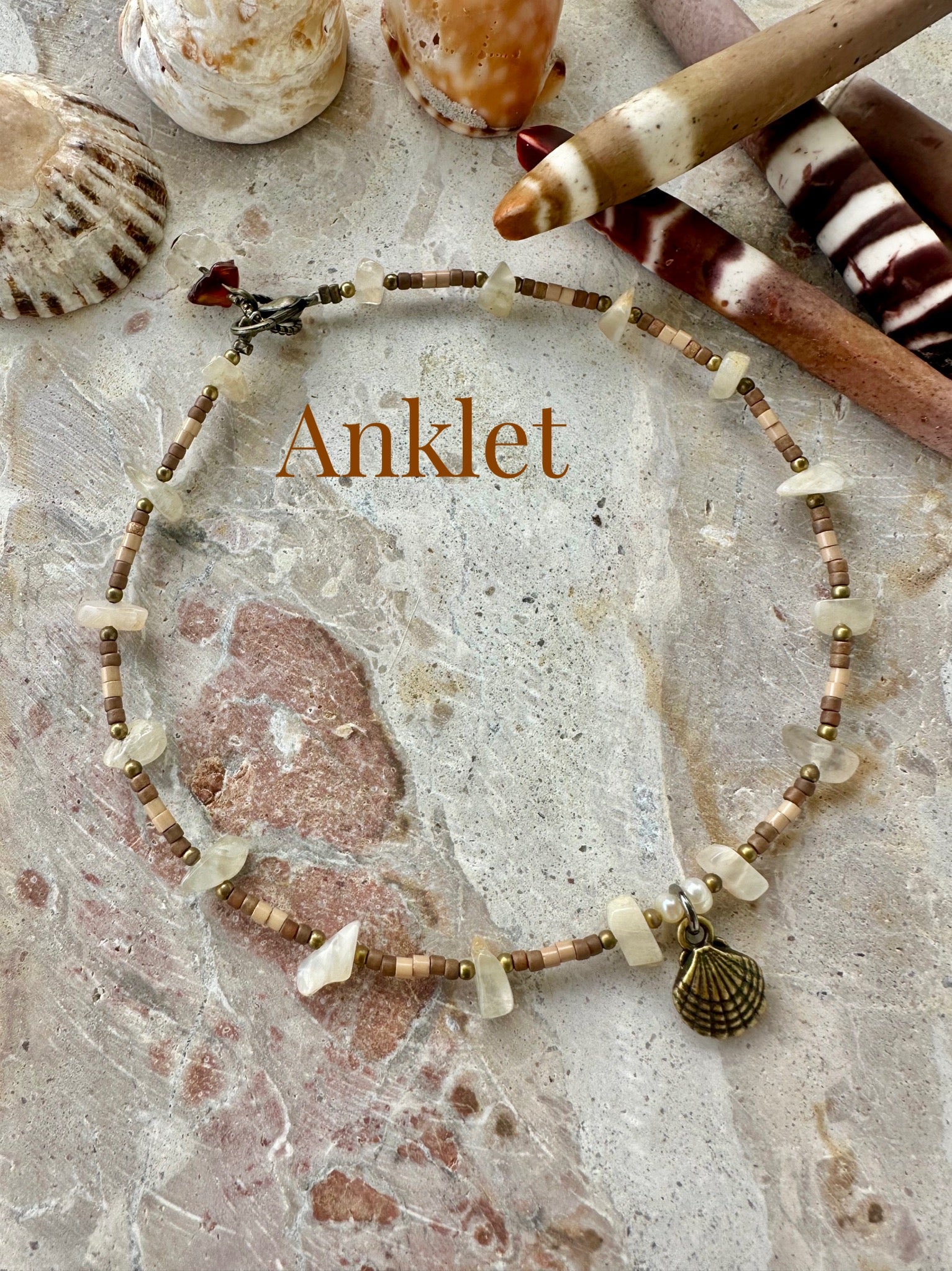 Shell Stone Chip Seed Bead Anklet