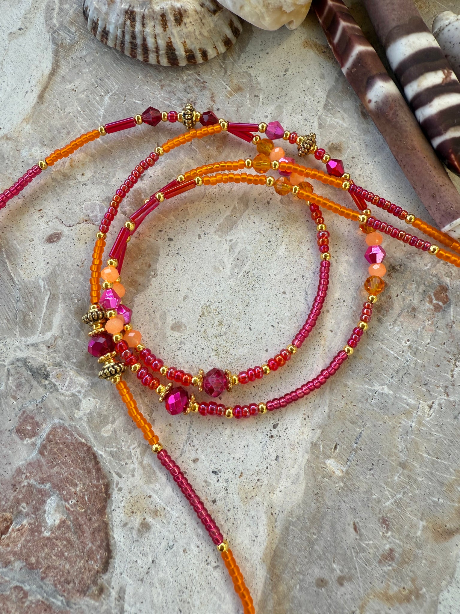 Orange Evil Eye Charm Seed Bead Necklace
