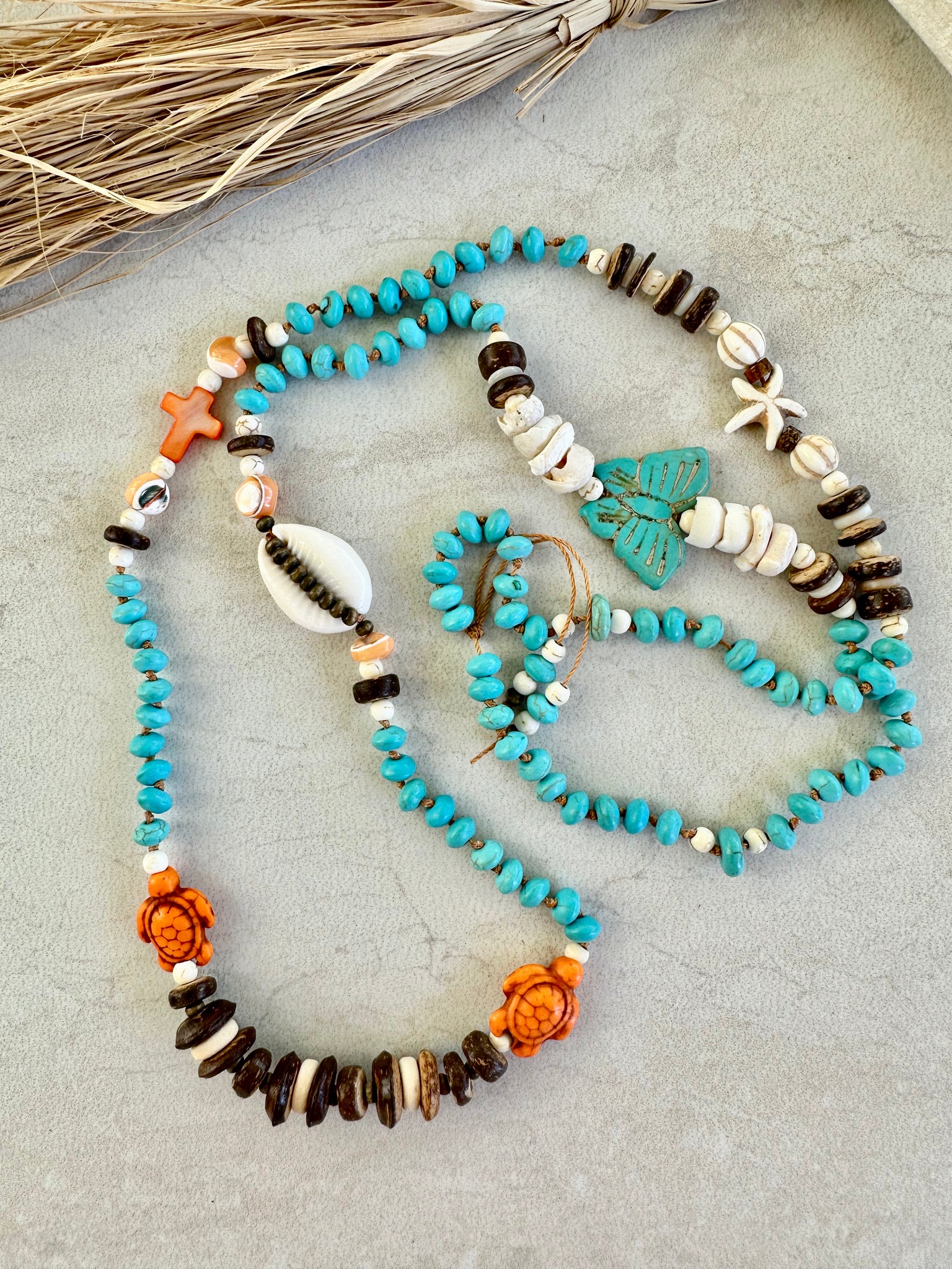 Knotted Beaded Cowrie Shell Necklace