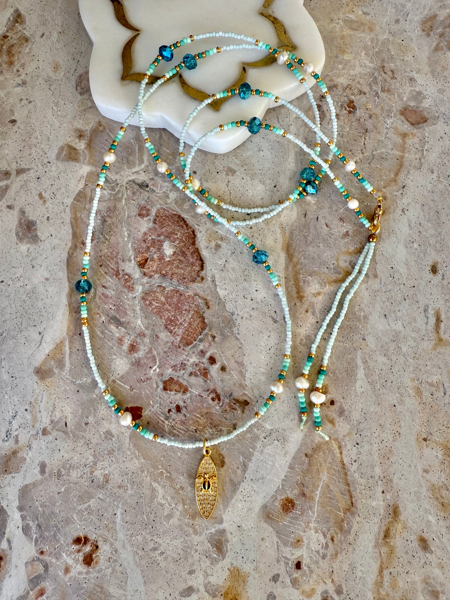 Surf Board Seed Bead Boho Necklace