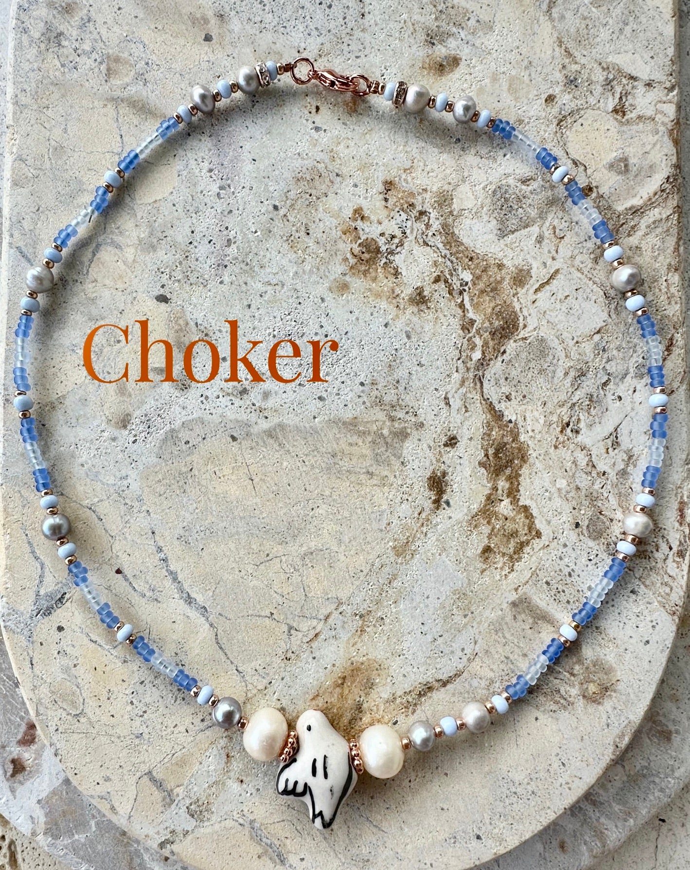 Blue Seed Bead Choker - Bracelet