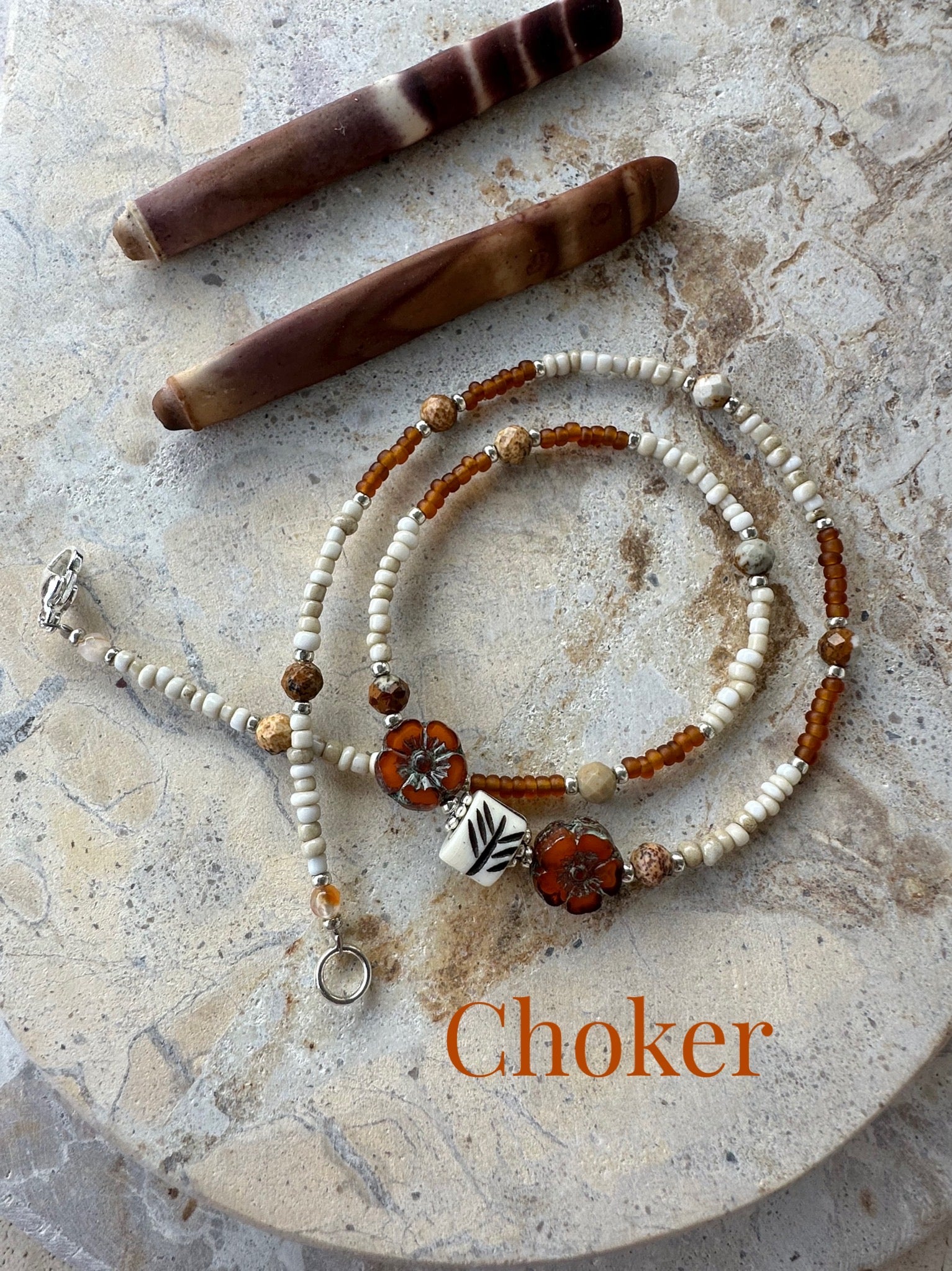 Hippy Flower Vintage African Seed Bead Choker