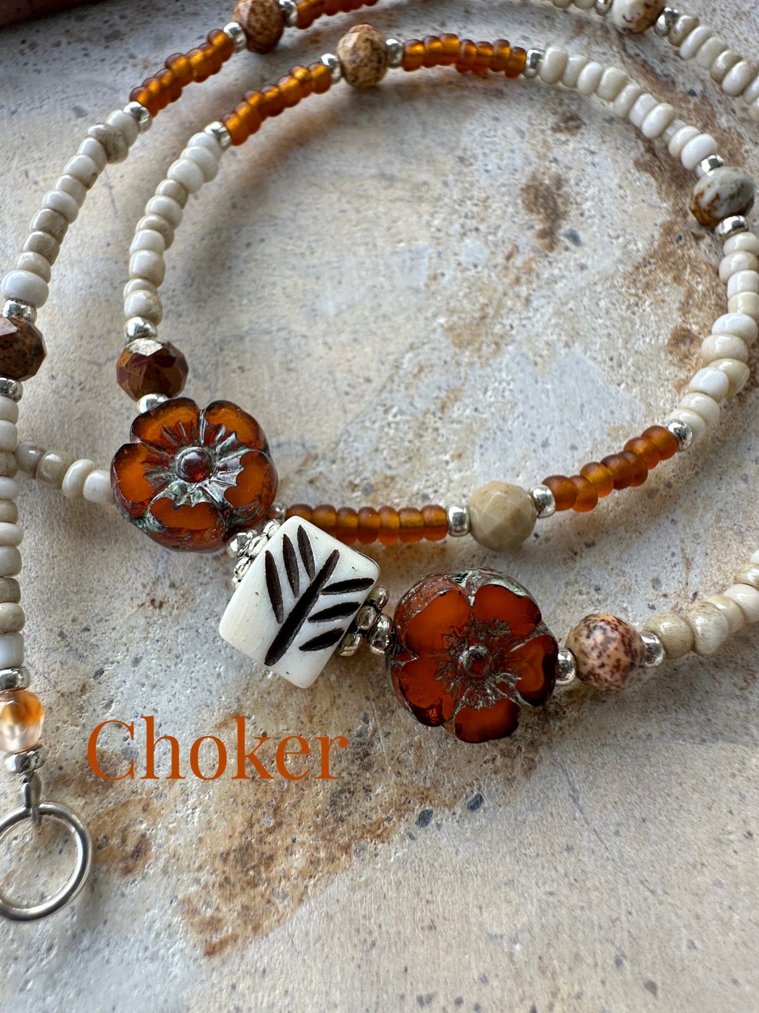 Hippy Flower Vintage African Seed Bead Choker