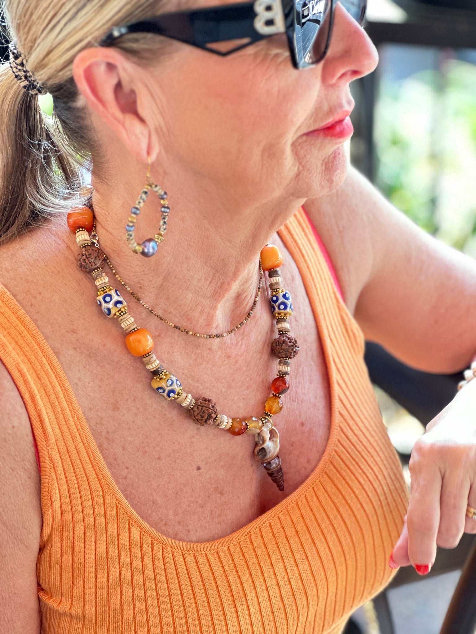 African Trade Bead Rudraksha Nut Shell Necklace