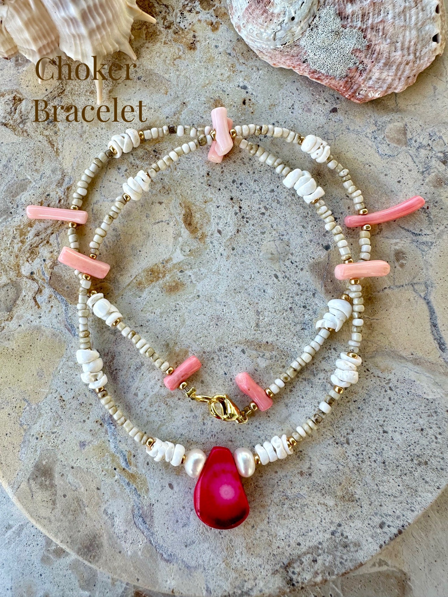 Pukka Shell Seed Bead Pink Necklace