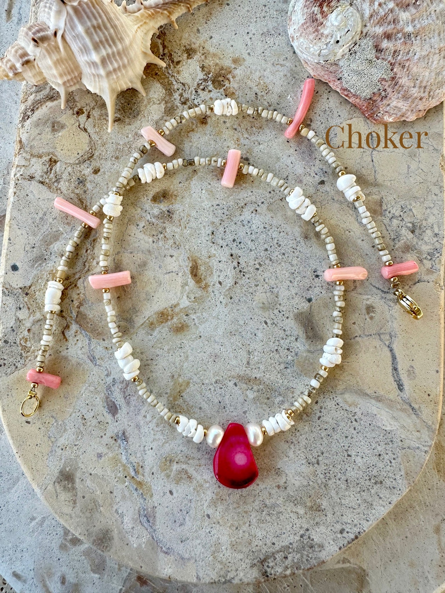 Pukka Shell Seed Bead Pink Necklace