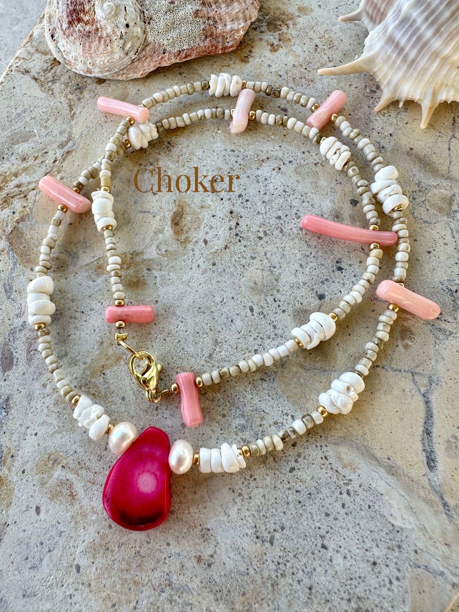 Pukka Shell Seed Bead Pink Necklace
