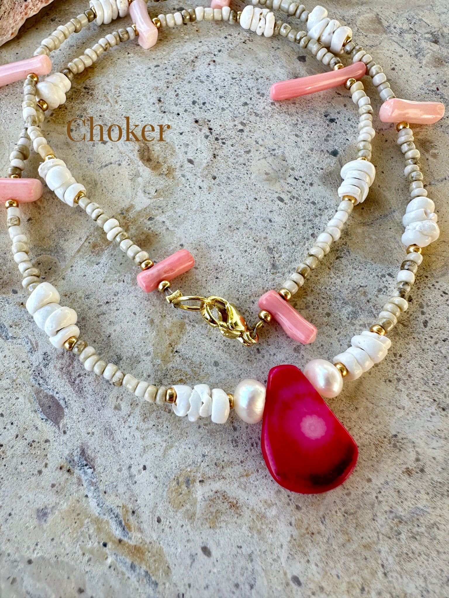 Pukka Shell Seed Bead Pink Necklace
