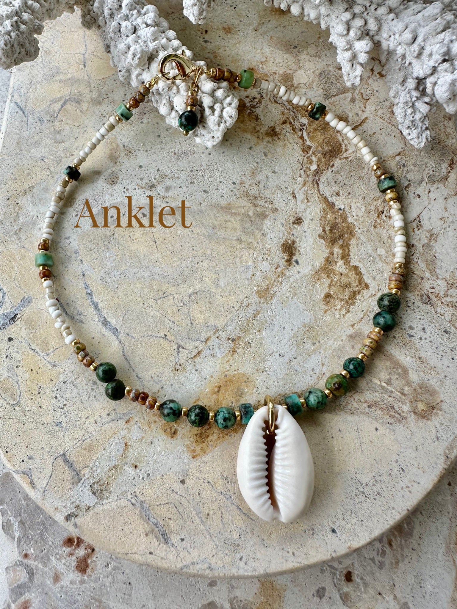 Cowrie Shell Seed Bead Anklet