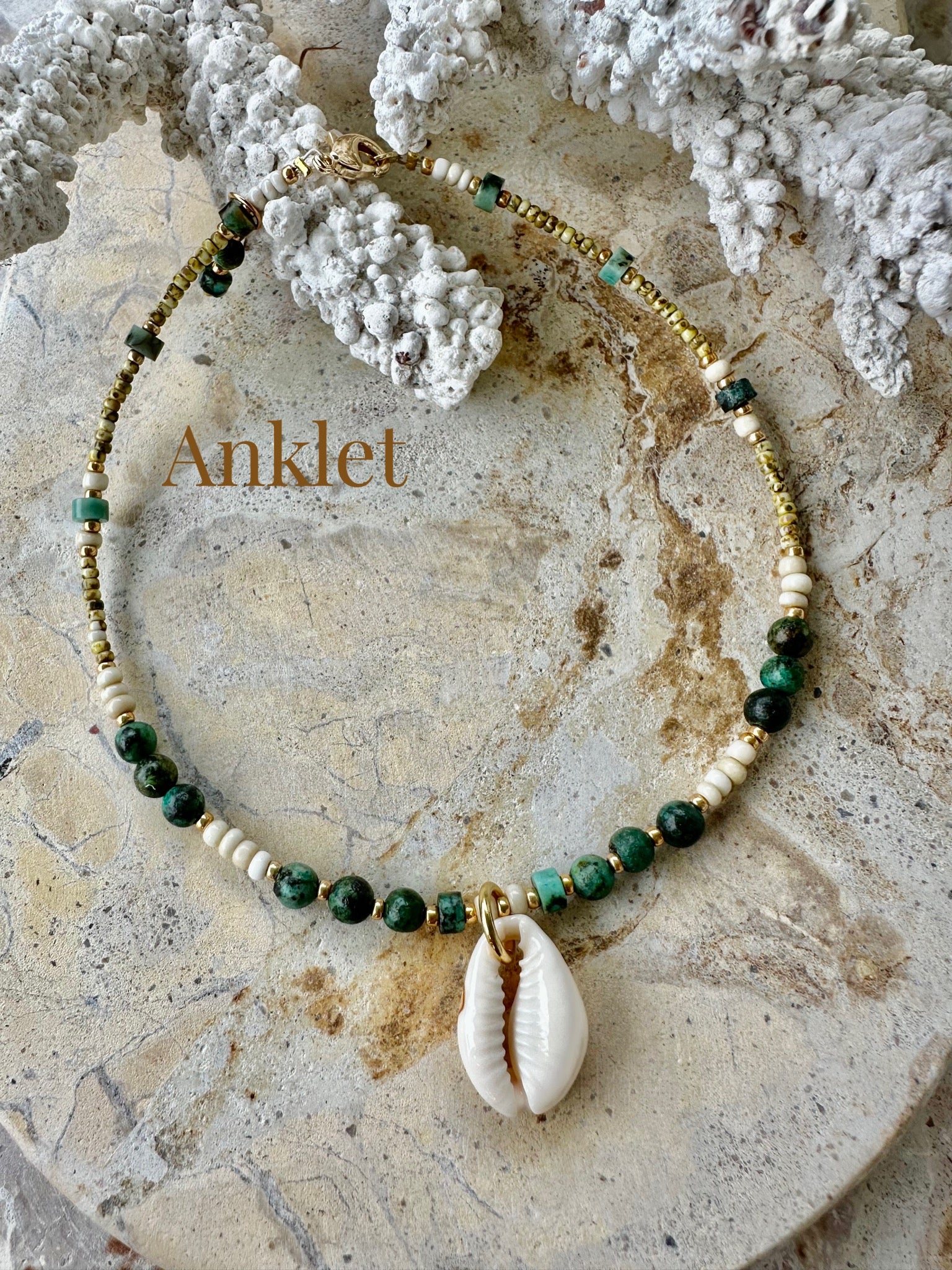 Cowrie Shell Seed Bead Anklet