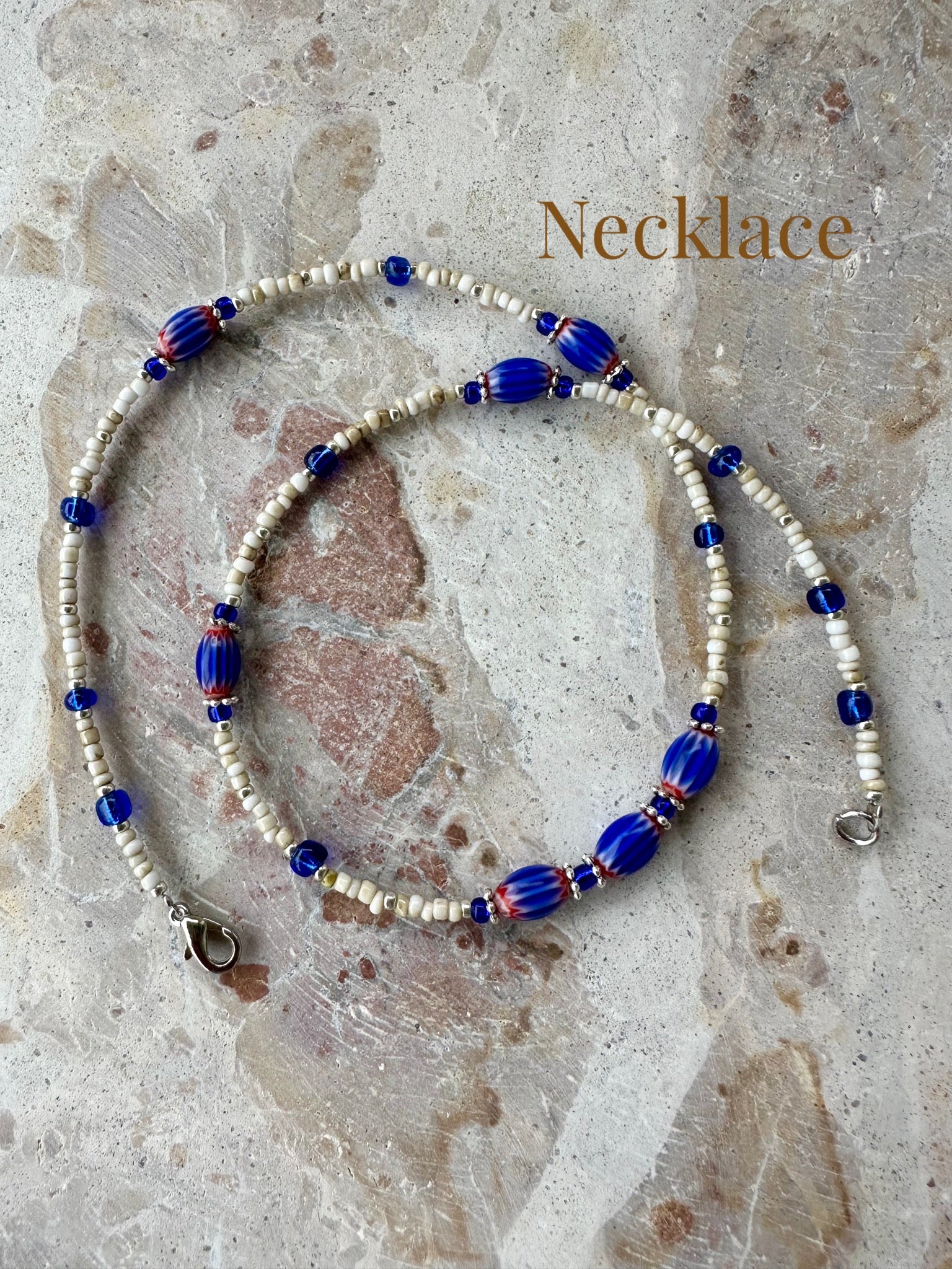 Vintage African Blue Seed Bead Necklace
