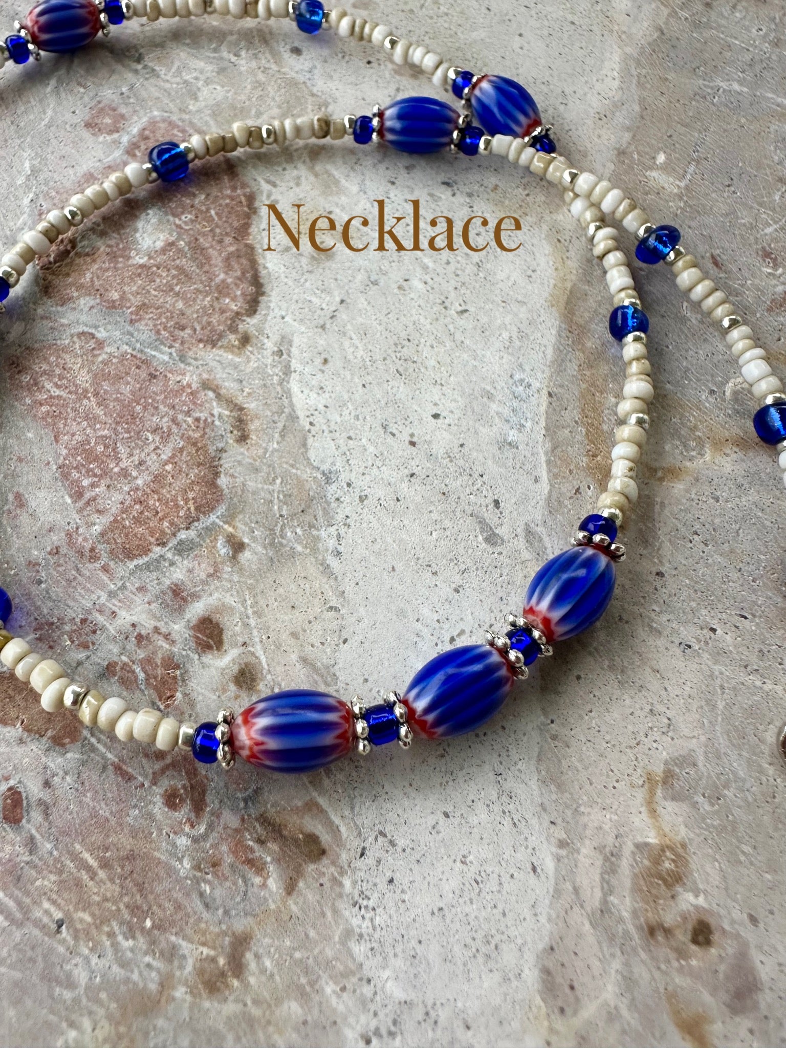 Vintage African Blue Seed Bead Necklace
