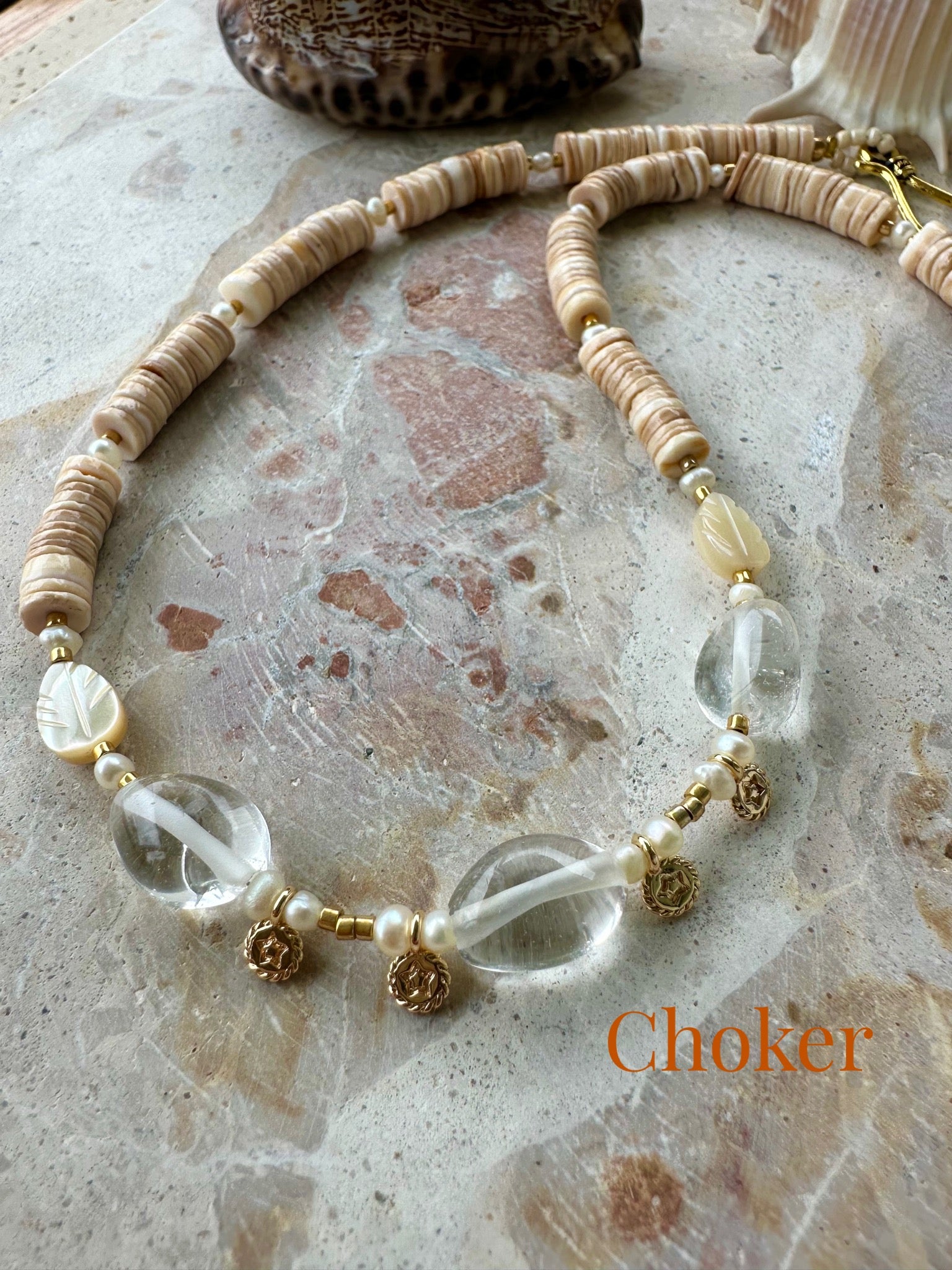 Quartz Crystal Shell Beaded Choker