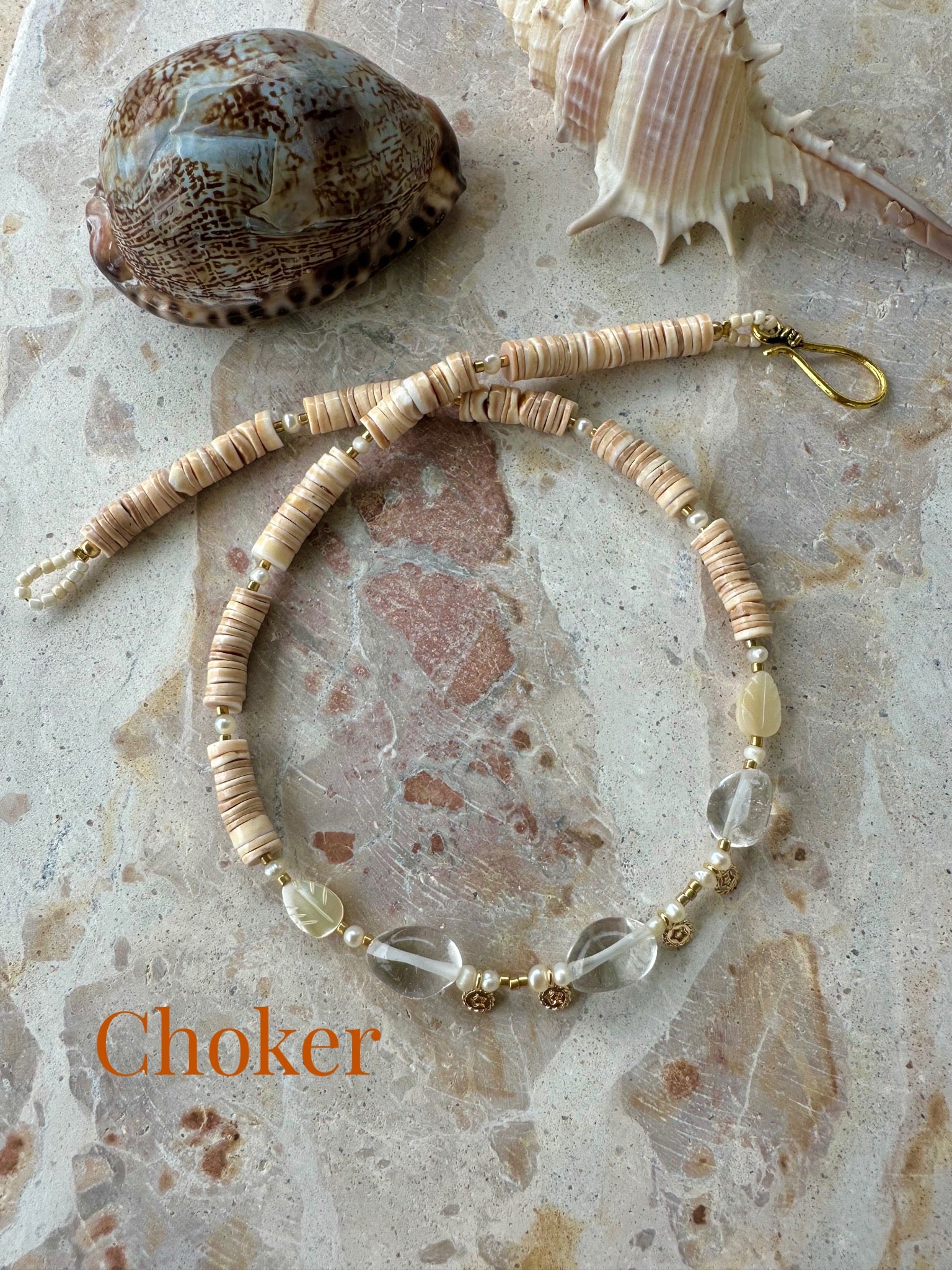 Quartz Crystal Shell Beaded Choker