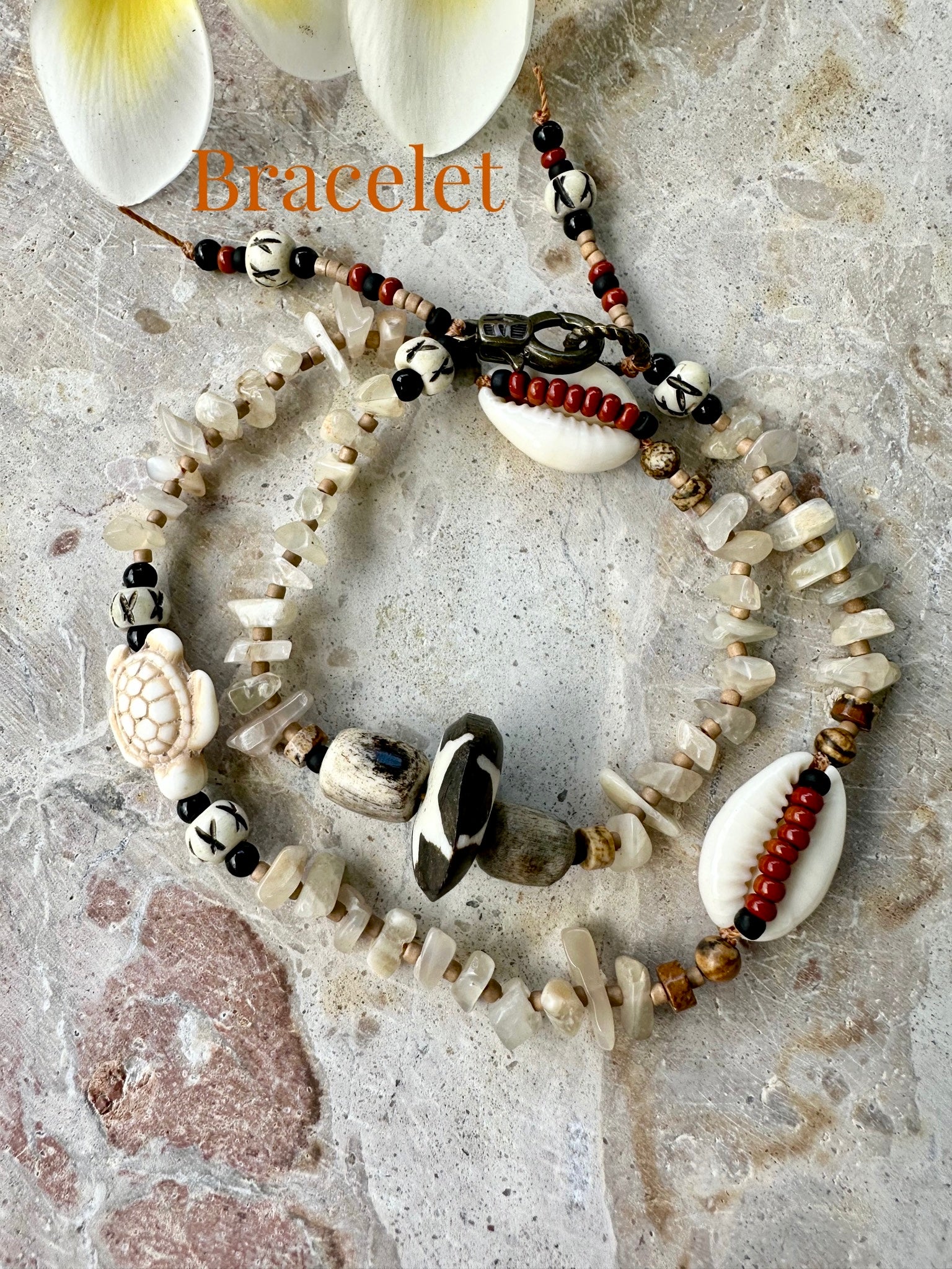 Tribal Cowrie Shell Stone Bracelet