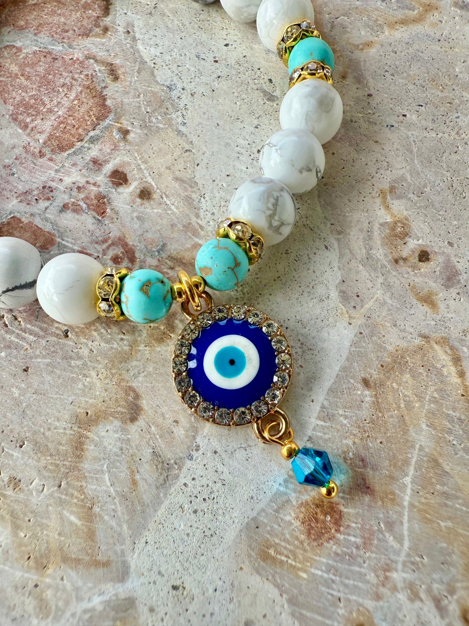 White Evil Eye Charm Beach Bracelet