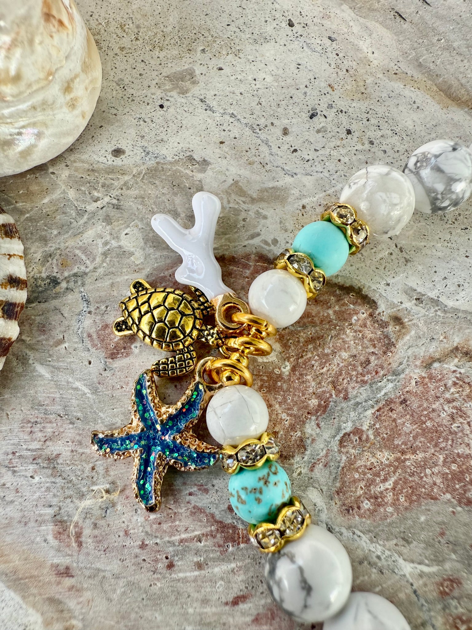 White Evil Eye Charm Beach Bracelet