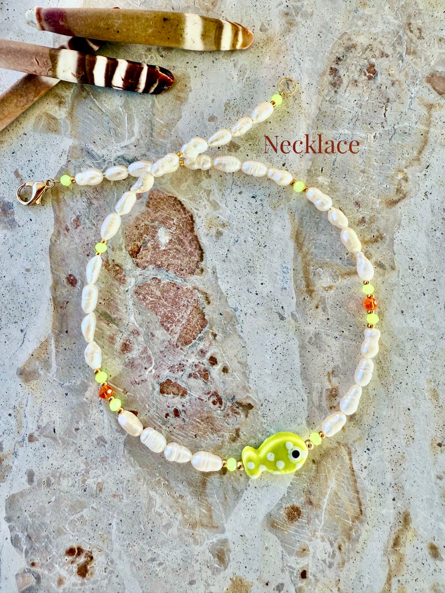 Island Fish Charm Beaded Pearl Necklace