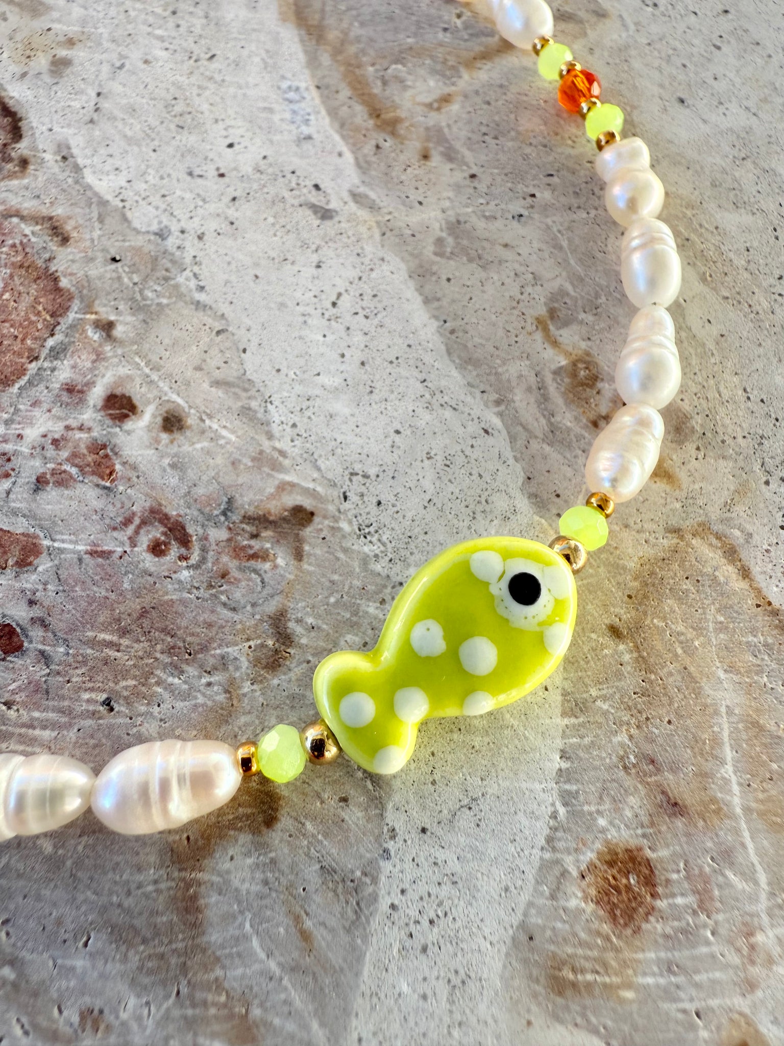 Island Fish Charm Beaded Pearl Necklace