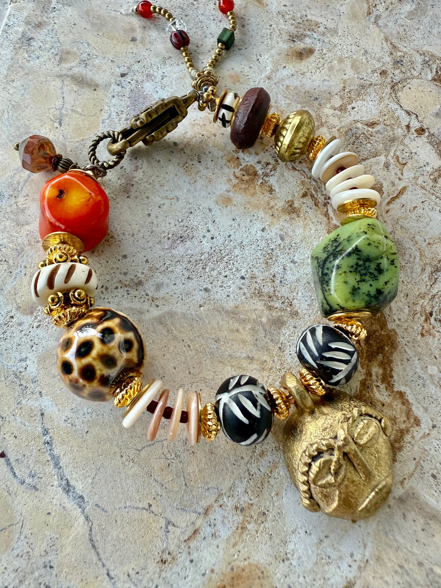 African Leopard Shell Stone Charm Bracelet