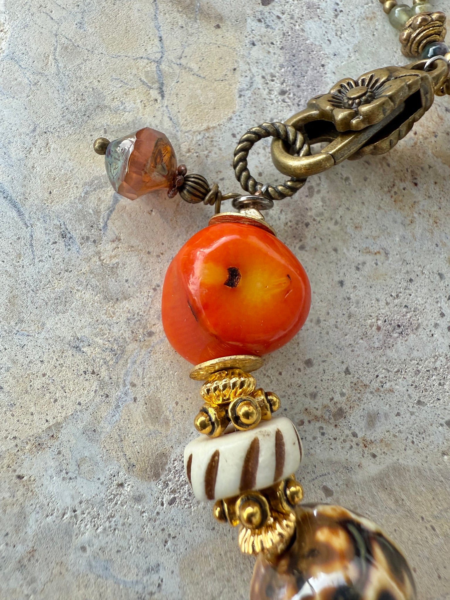 African Leopard Shell Stone Charm Bracelet