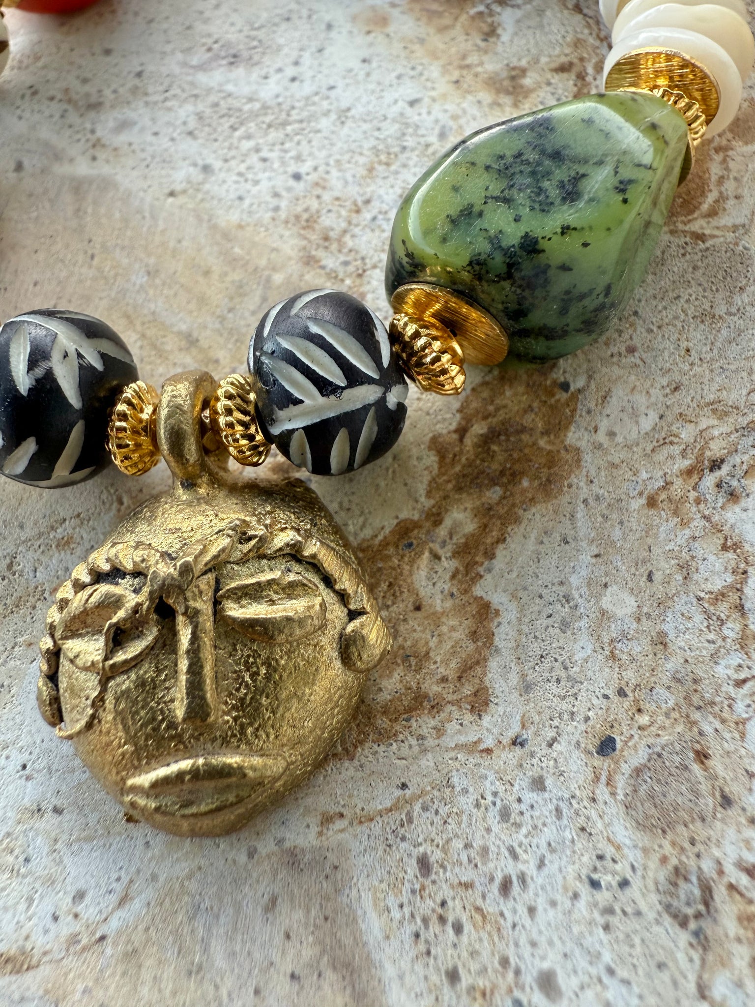 African Leopard Shell Stone Charm Bracelet