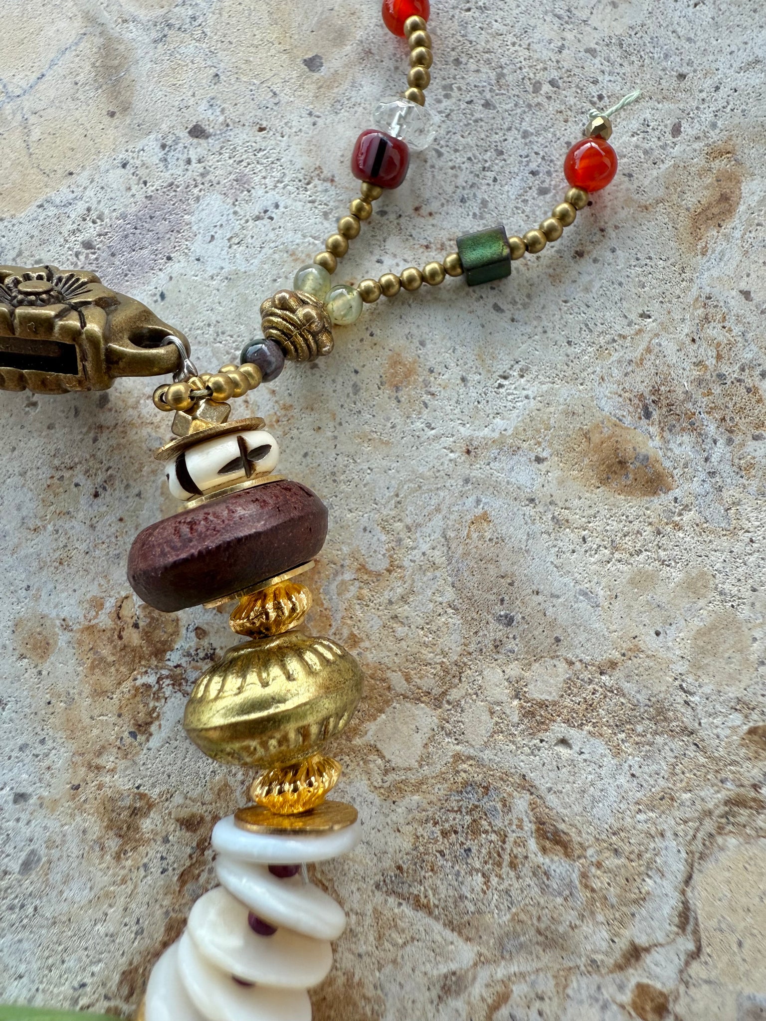 African Leopard Shell Stone Charm Bracelet