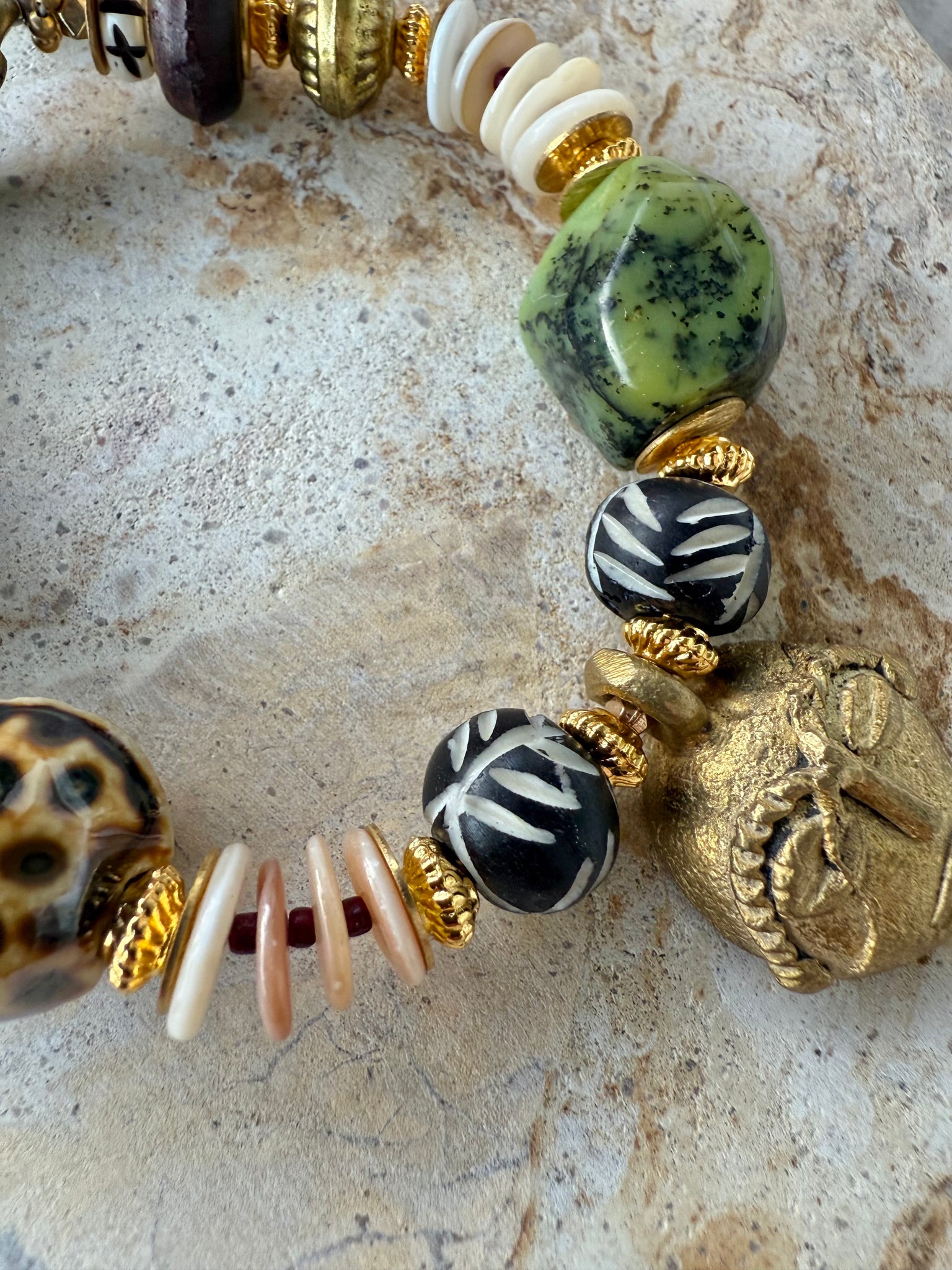 African Leopard Shell Stone Charm Bracelet