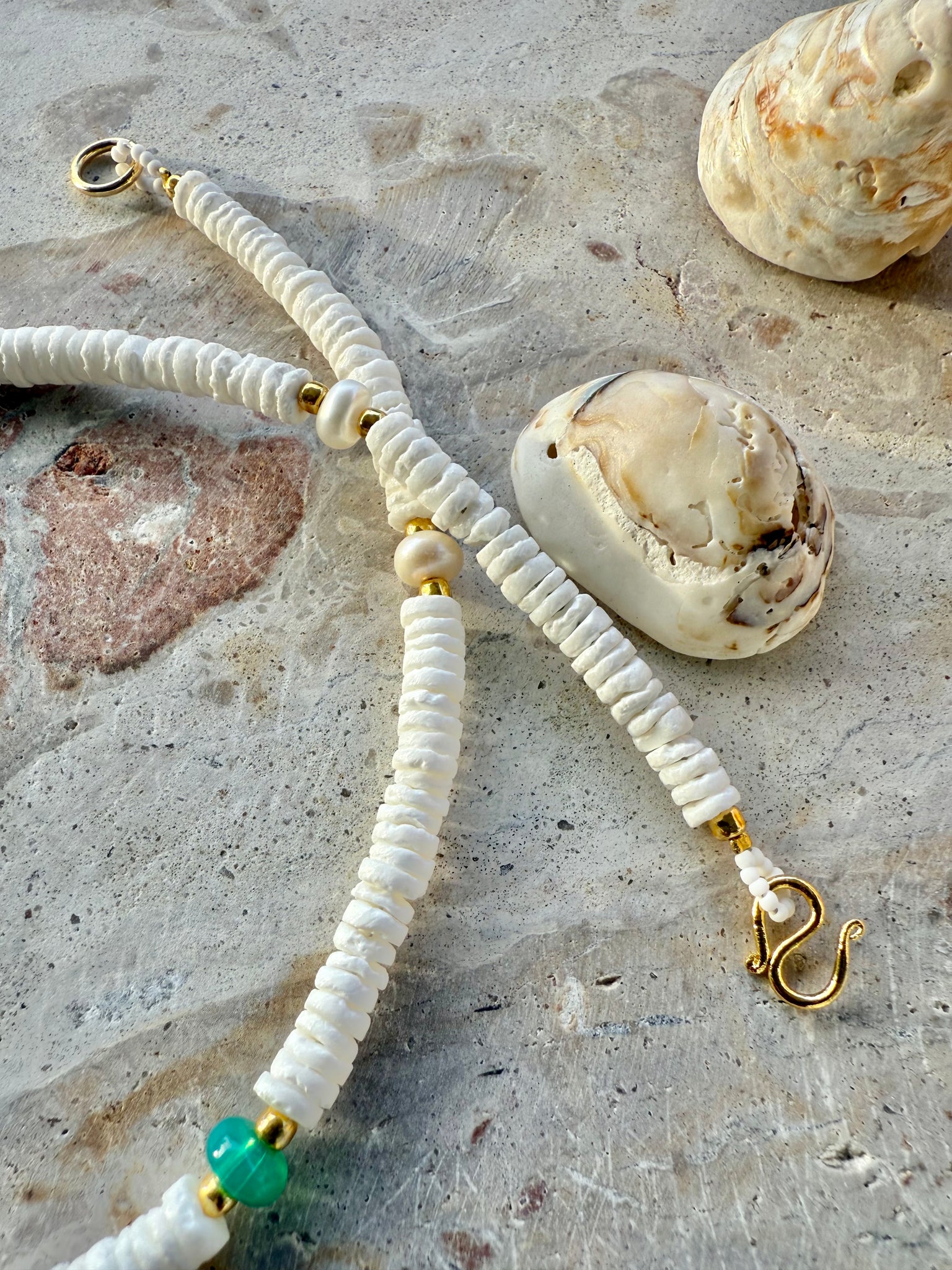 Gold Evil Eye Charm Shell Beaded Beach Choker