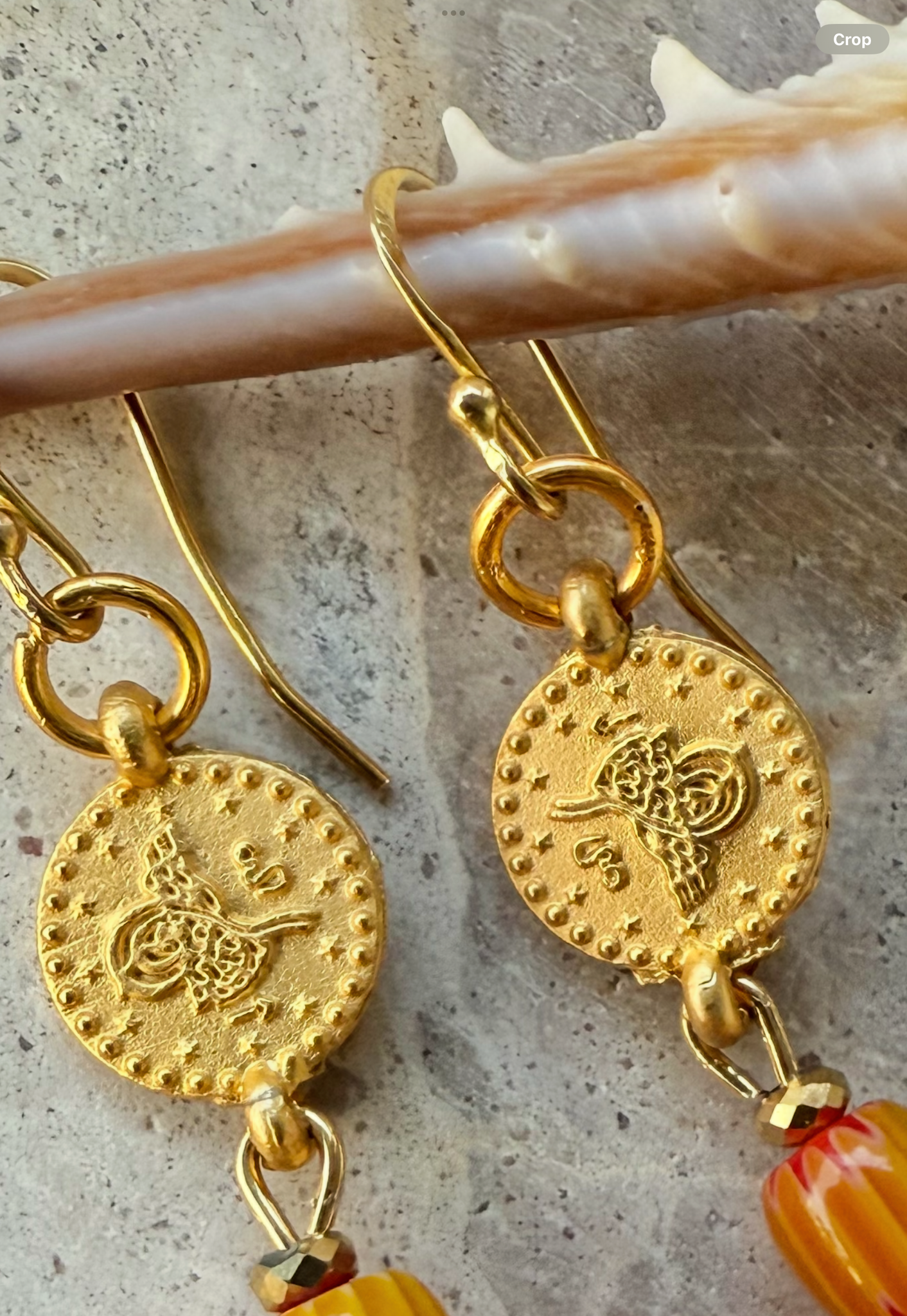 Gold Coin Red Shell Earrings
