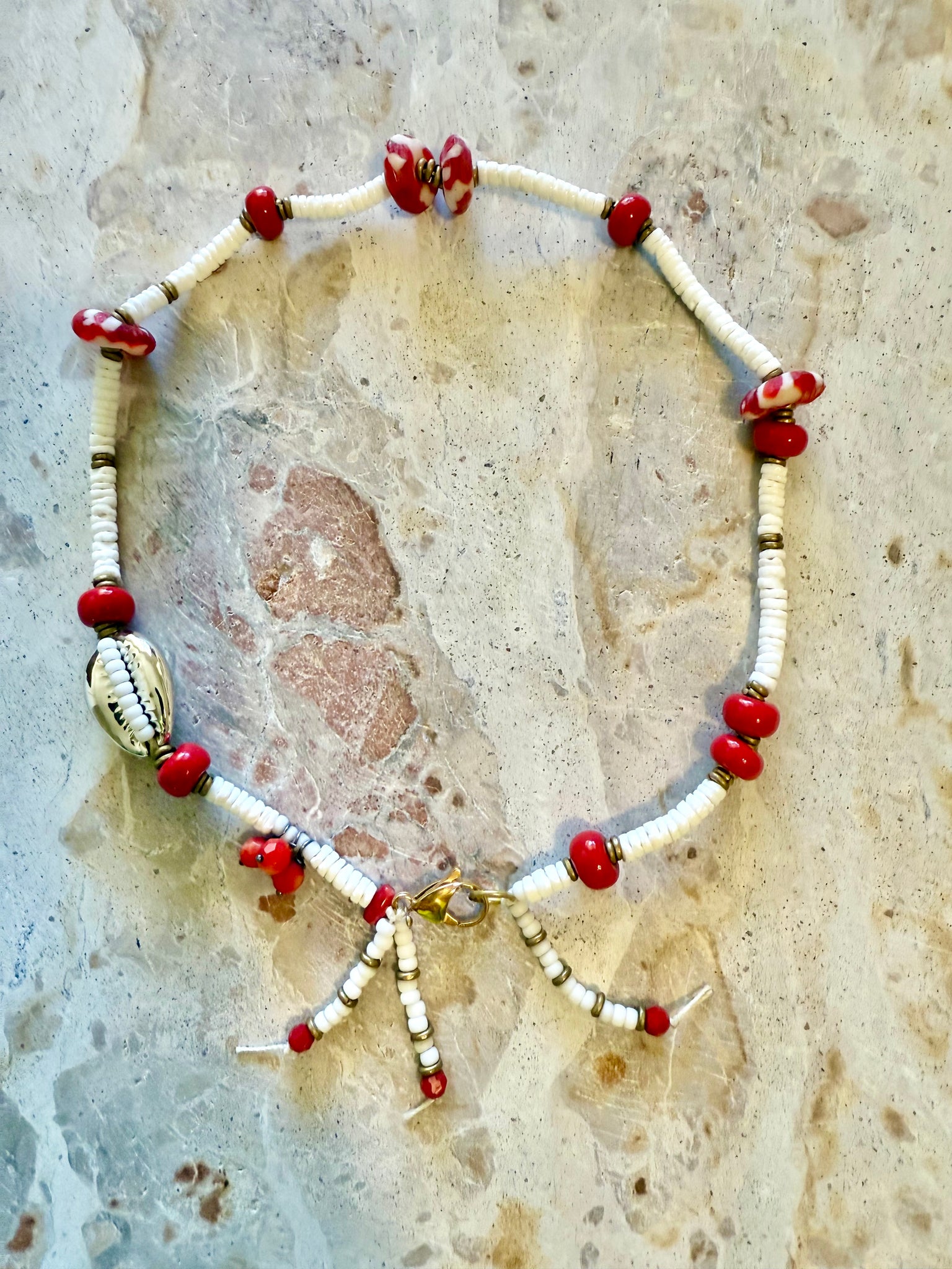 Gold Cowrie Shell White Bracelet