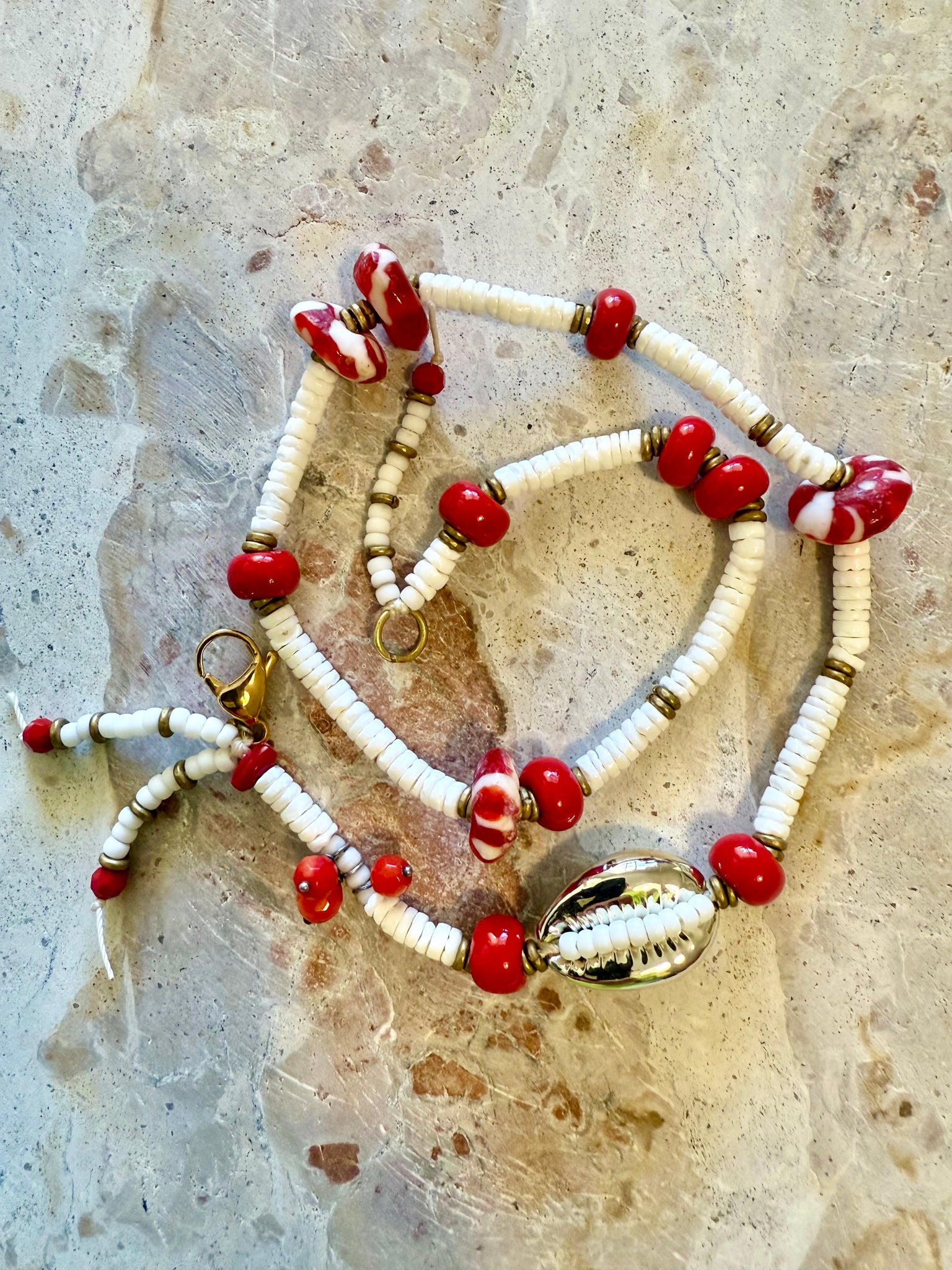 Gold Cowrie Shell White Bracelet