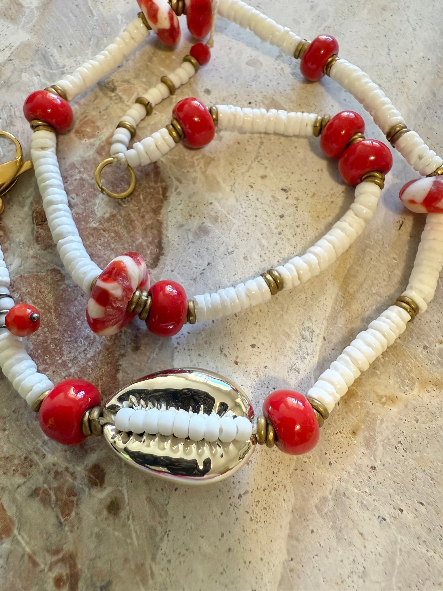 Gold Cowrie Shell White Bracelet