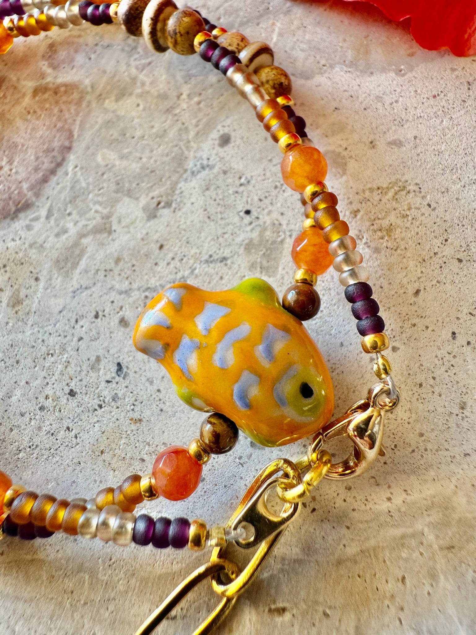 Boho Islander Fish Seed Bead Necklace