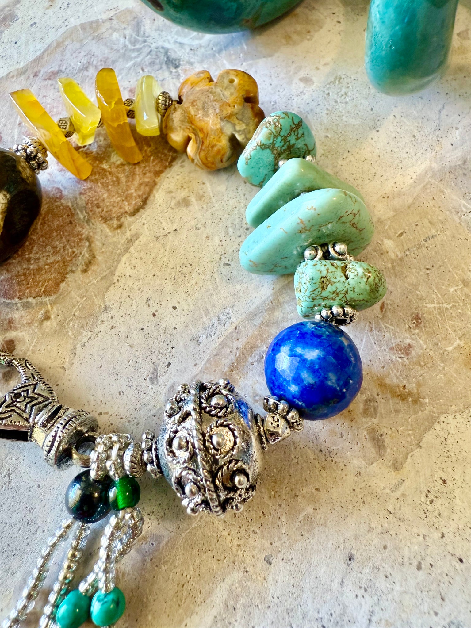 Silver Turquoise Beaded Stone Bracelet