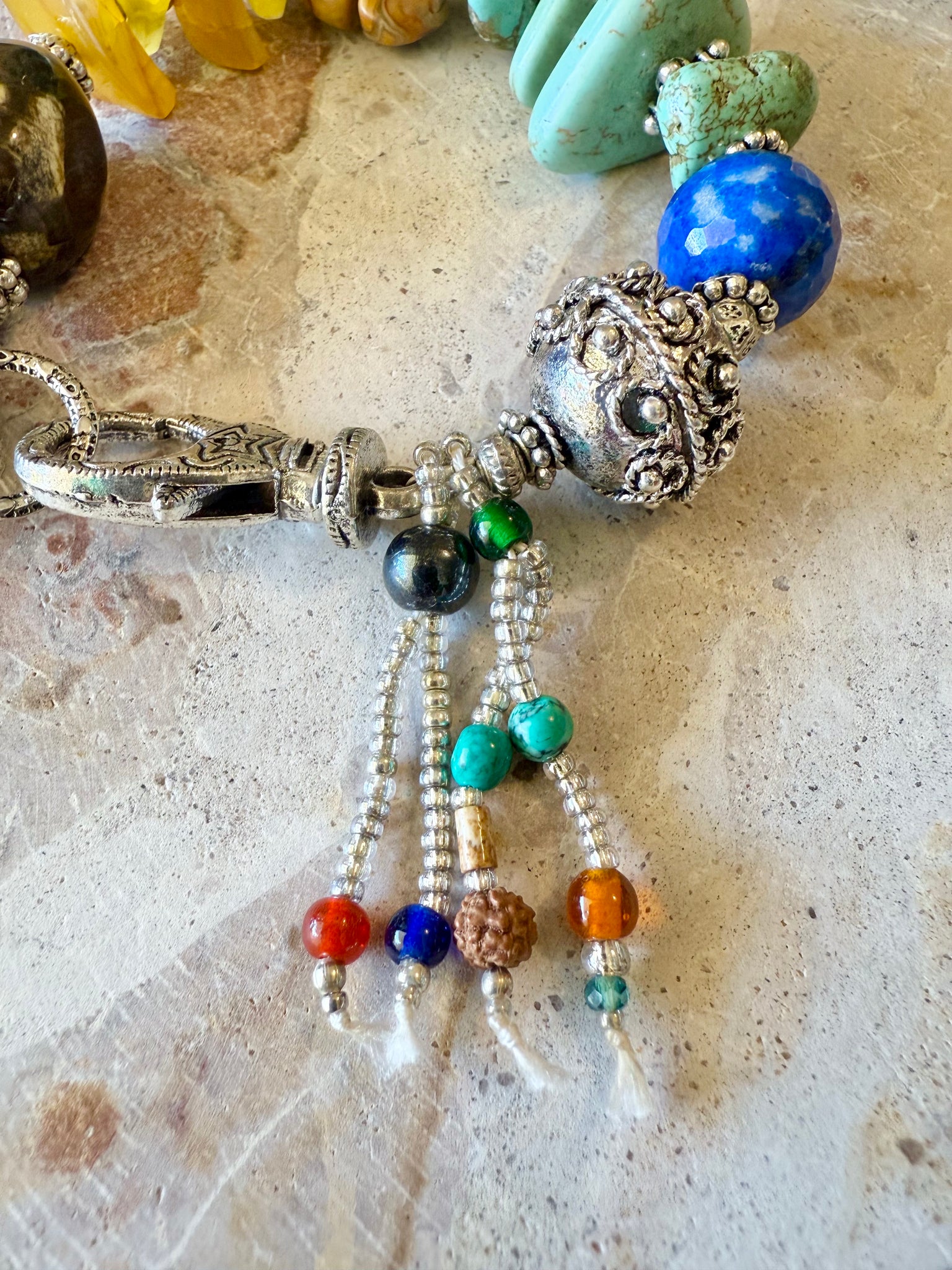 Silver Turquoise Beaded Stone Bracelet