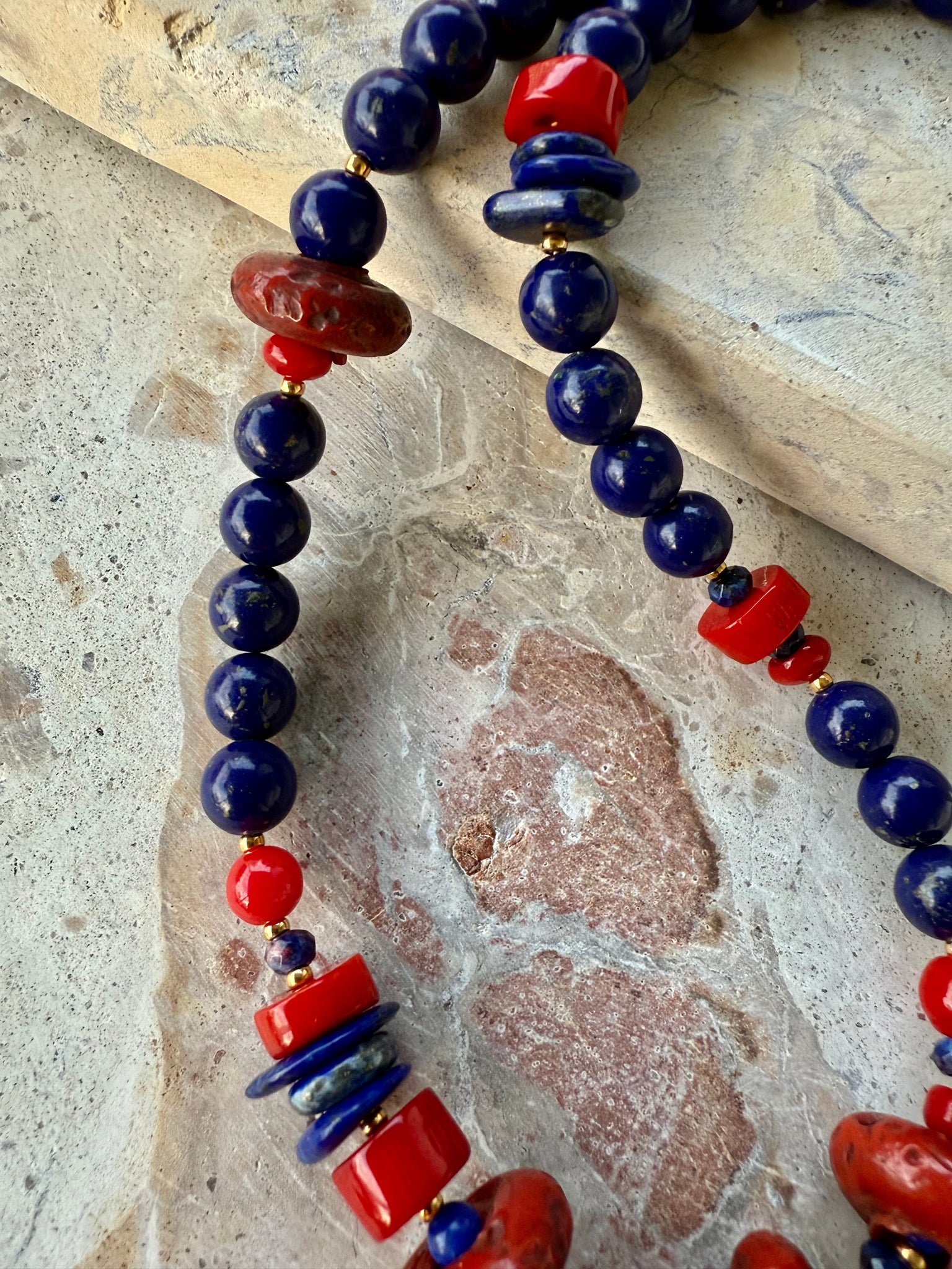 Red Coral Blue Stone Charm Necklace